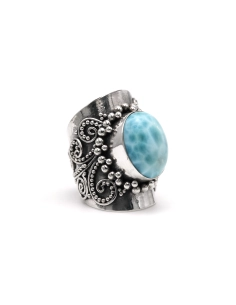 Bague contemporaine en argent 925 sertie d'une larimar - 6