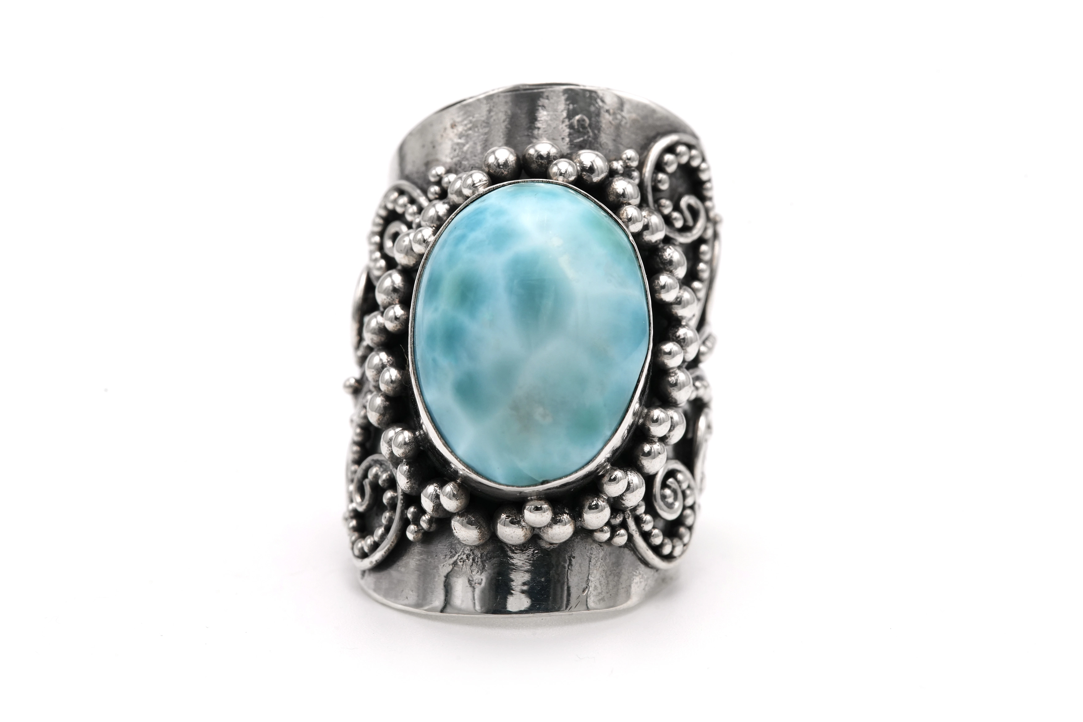 Bague contemporaine en argent 925 sertie d'une larimar - 1