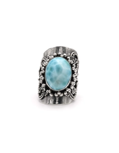 Bague contemporaine en argent 925 sertie d'une larimar - 1