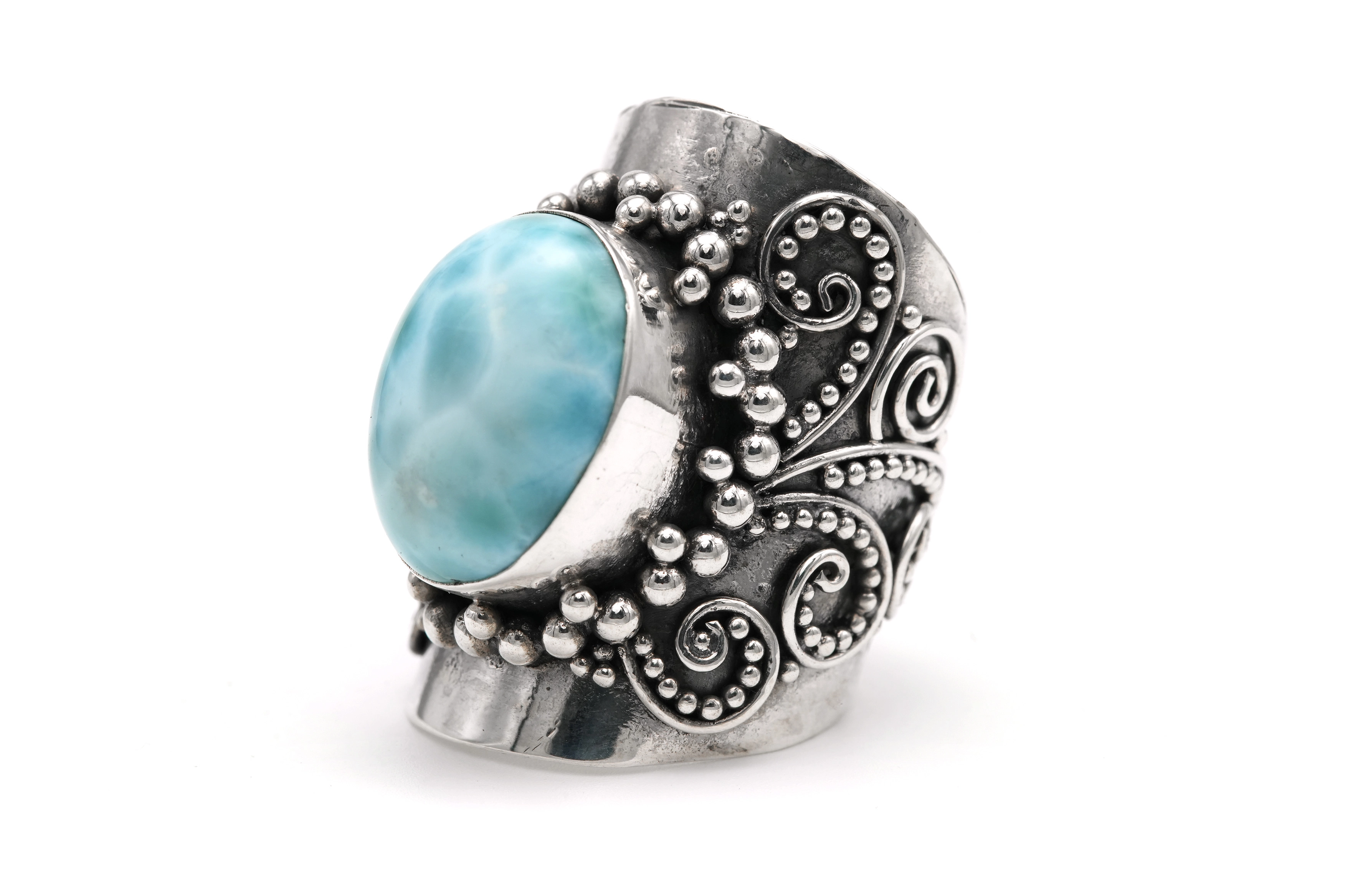 Bague contemporaine en argent 925 sertie d'une larimar - 2