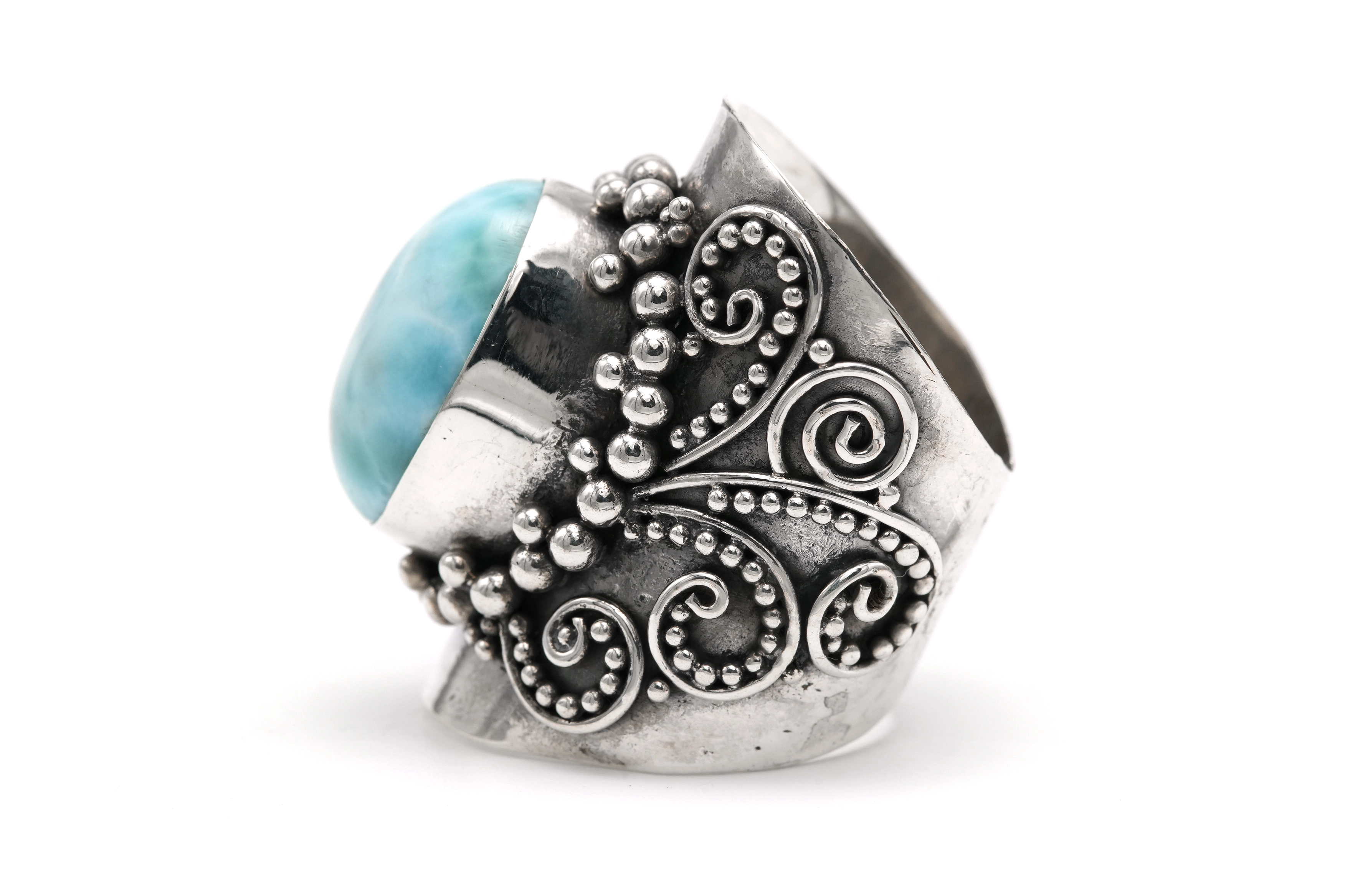 Bague contemporaine en argent 925 sertie d'une larimar - 3