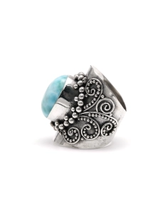 Bague contemporaine en argent 925 sertie d'une larimar - 3