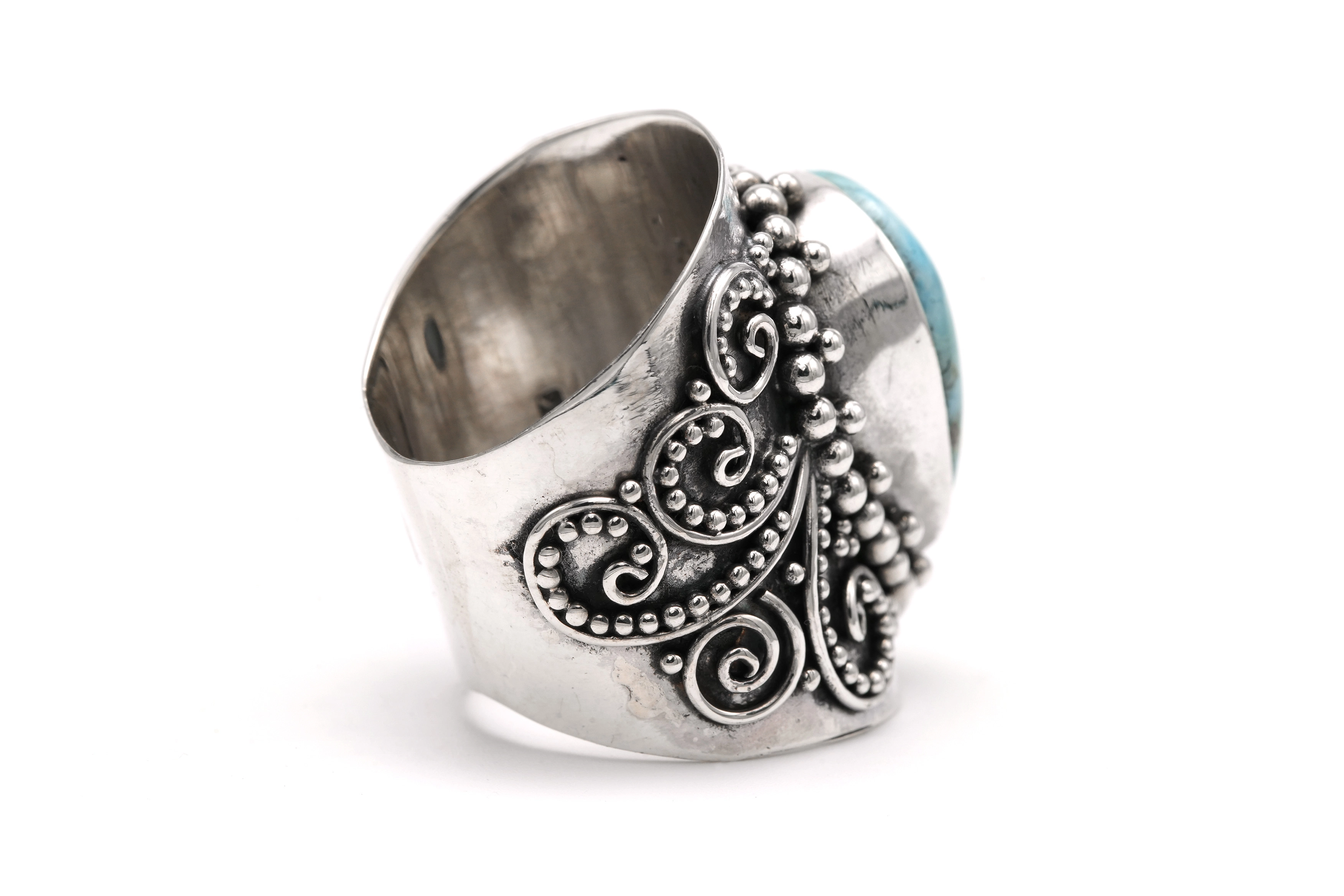 Bague contemporaine en argent 925 sertie d'une larimar - 5