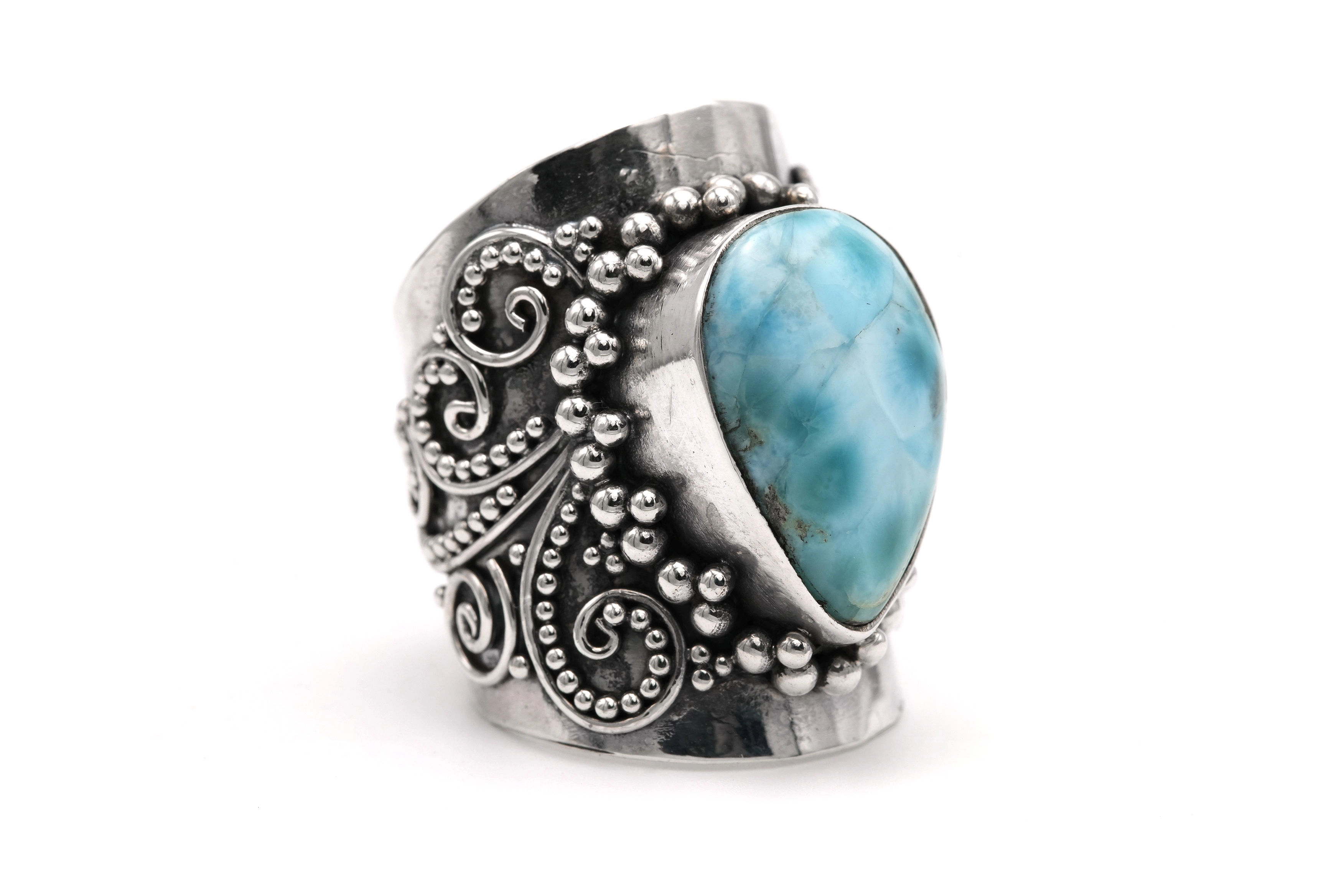 Bague contemporaine en argent 925 sertie d'une larimar - 6
