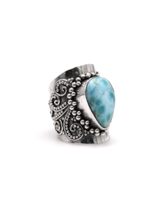 Bague contemporaine en argent 925 sertie d'une larimar - 6