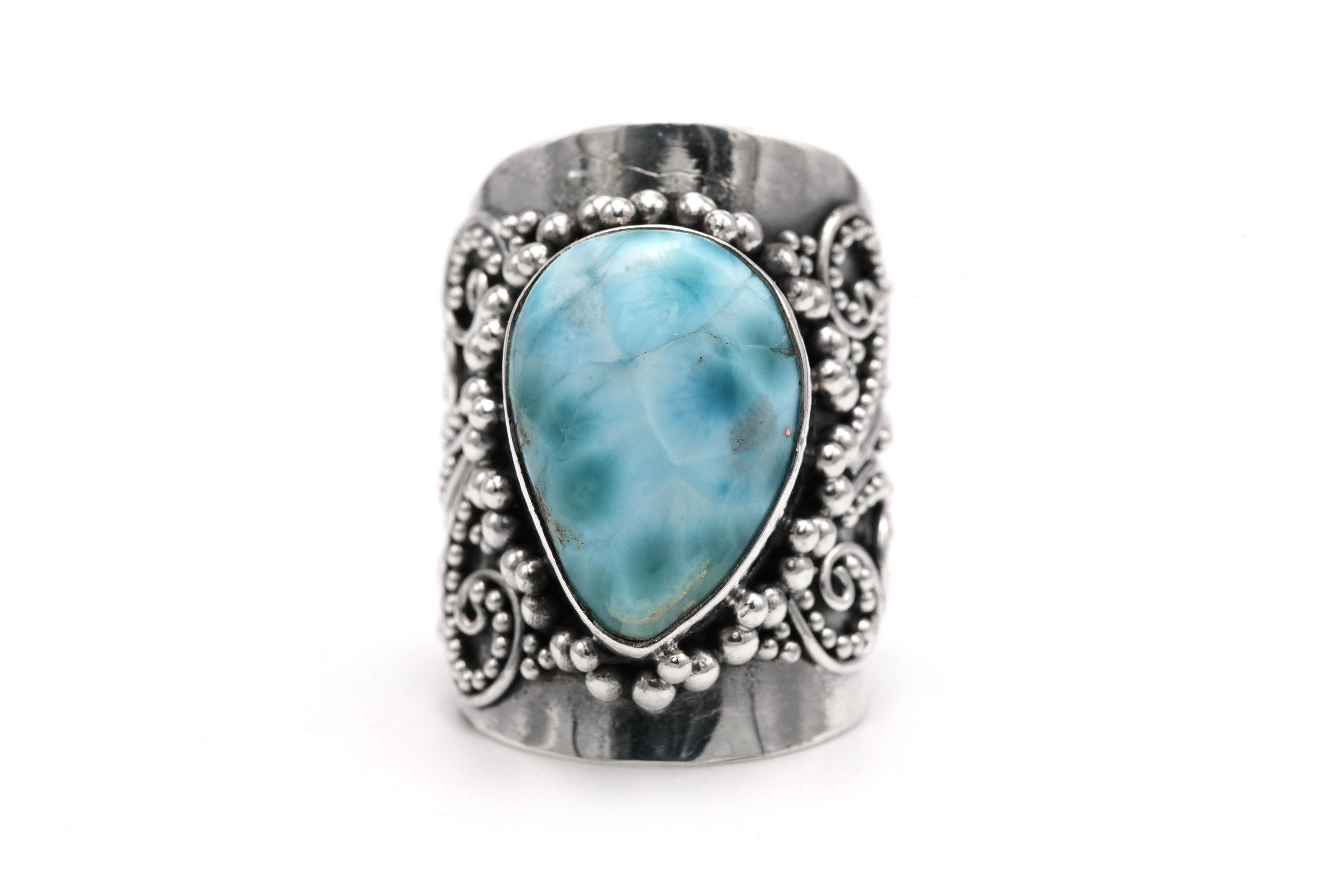 Bague contemporaine en argent 925 sertie d'une larimar - 1