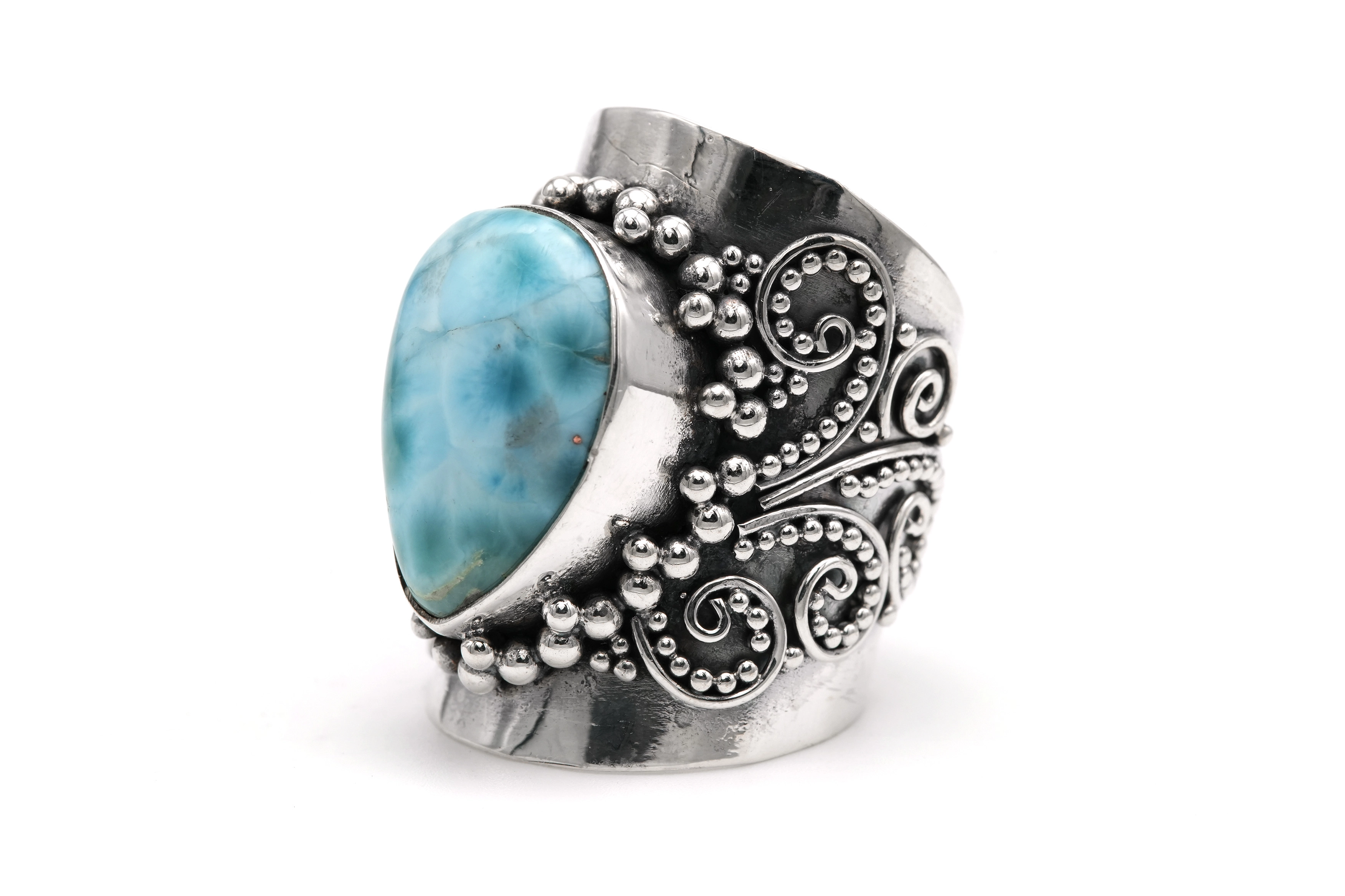 Bague contemporaine en argent 925 sertie d'une larimar - 2