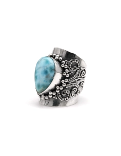 Bague contemporaine en argent 925 sertie d'une larimar - 2