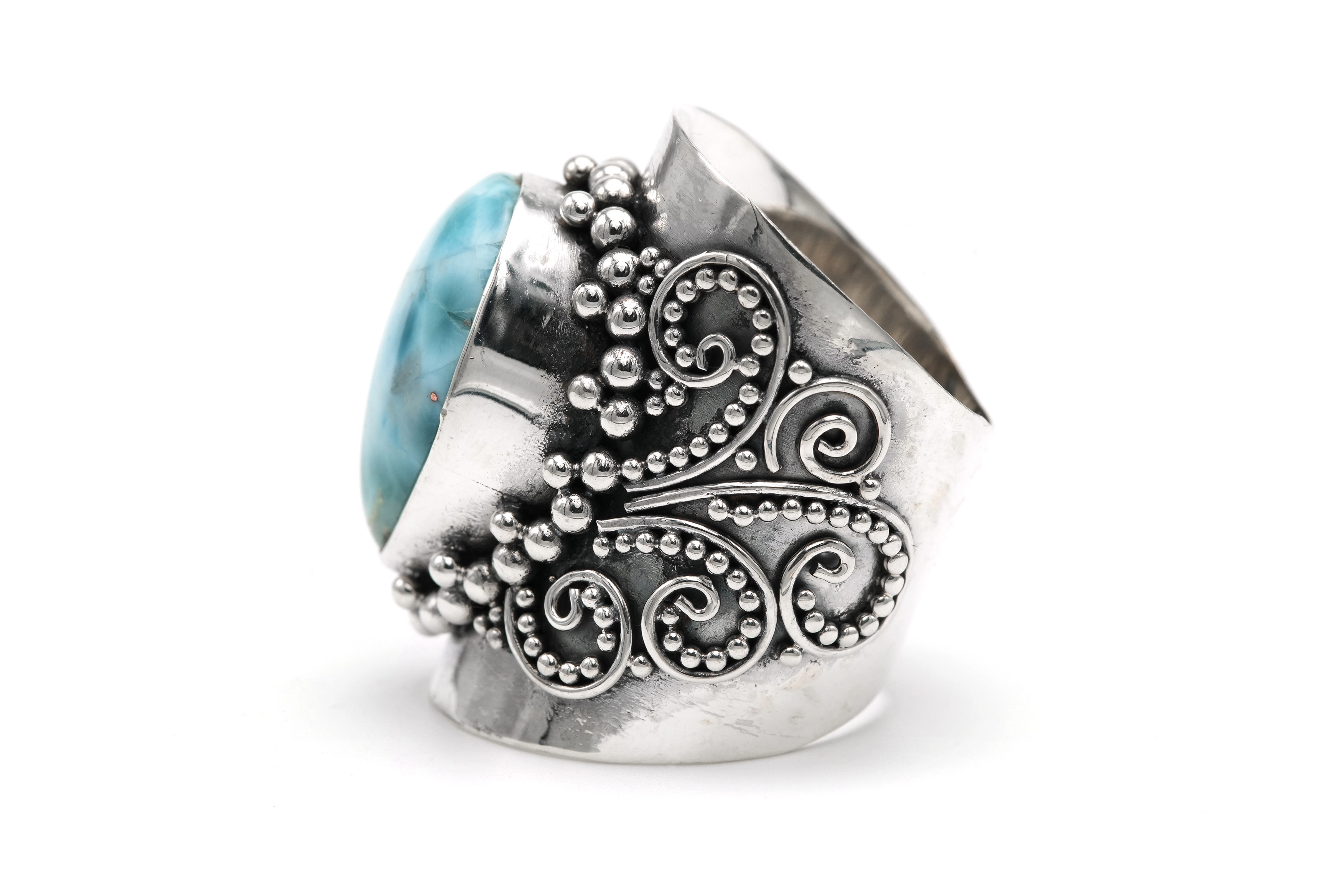 Bague contemporaine en argent 925 sertie d'une larimar - 3