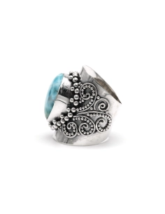 Bague contemporaine en argent 925 sertie d'une larimar - 3