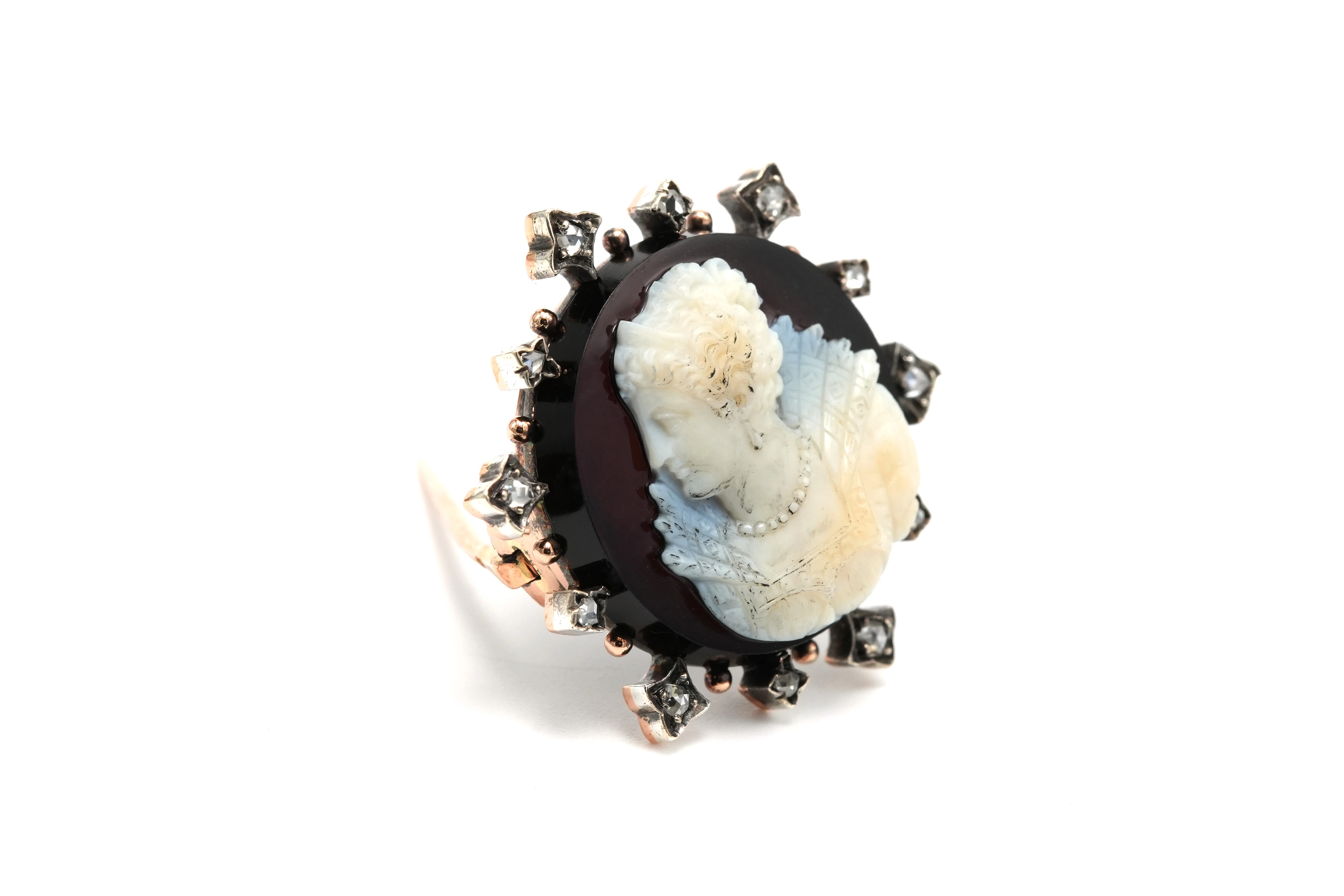 Broche Art Nouveau en or blanc 18 carats sertie d'une agathe et de diamants taille "rose" - 3