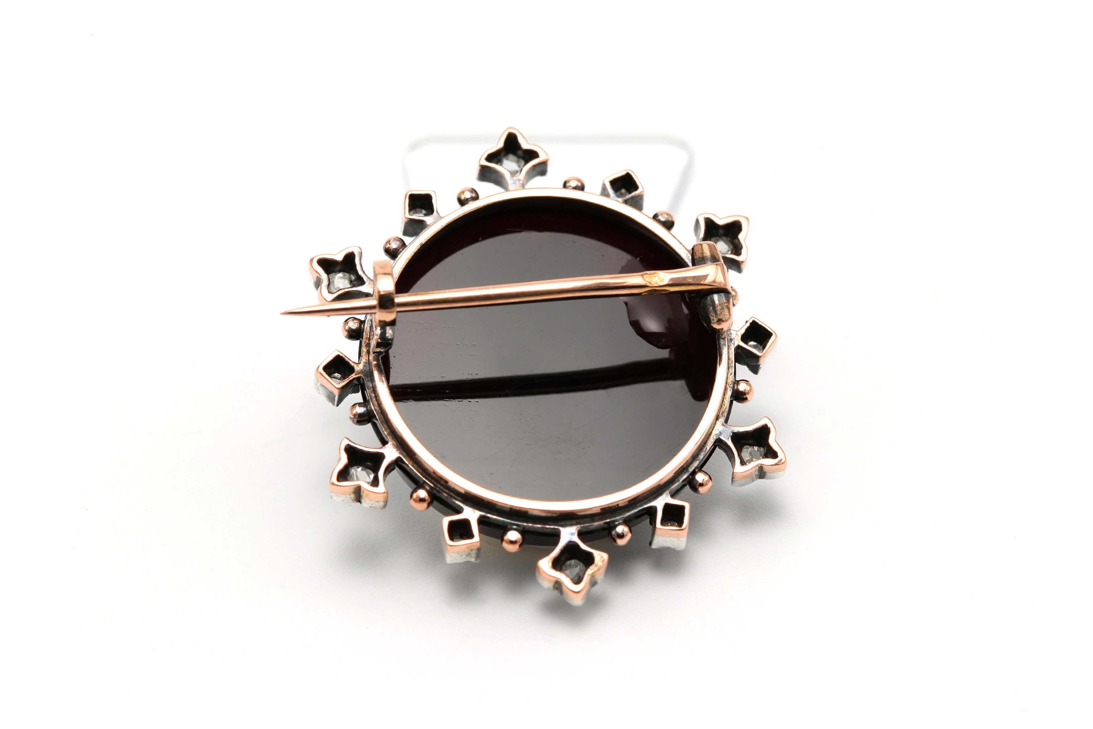 Broche Art Nouveau en or blanc 18 carats sertie d'une agathe et de diamants taille "rose" - 5