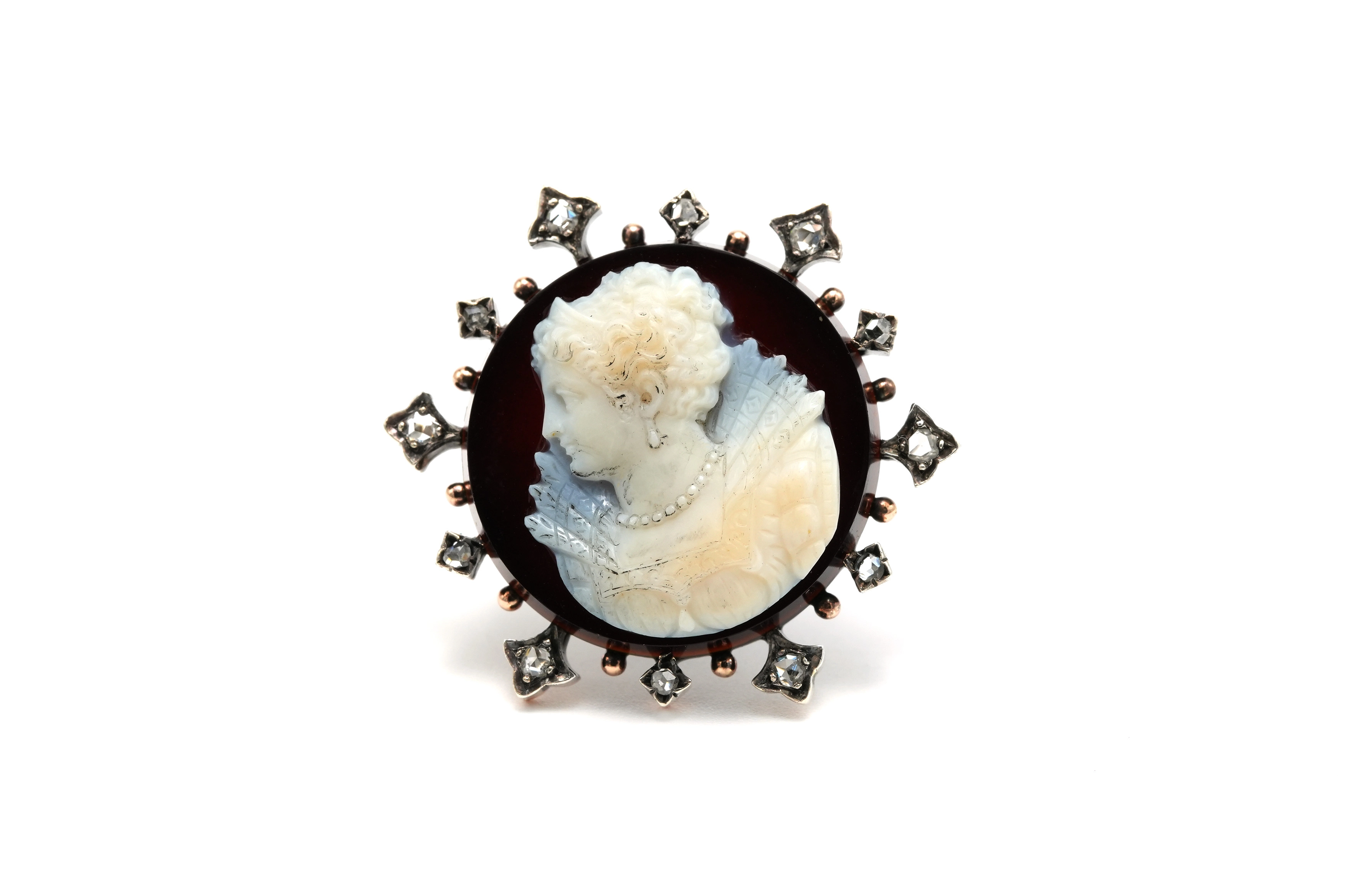 Broche Art Nouveau en or blanc 18 carats sertie d'une agathe et de diamants taille "rose" - 6