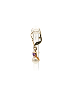 Boucles d'oreilles contemporaines en or jaune 8 carats serties de perles et d'améthystes - 1
