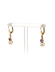 Boucles d'oreilles contemporaines en or jaune 8 carats serties de perles et d'améthystes - 2