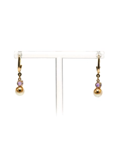 Boucles d'oreilles contemporaines en or jaune 8 carats serties de perles et d'améthystes - 3