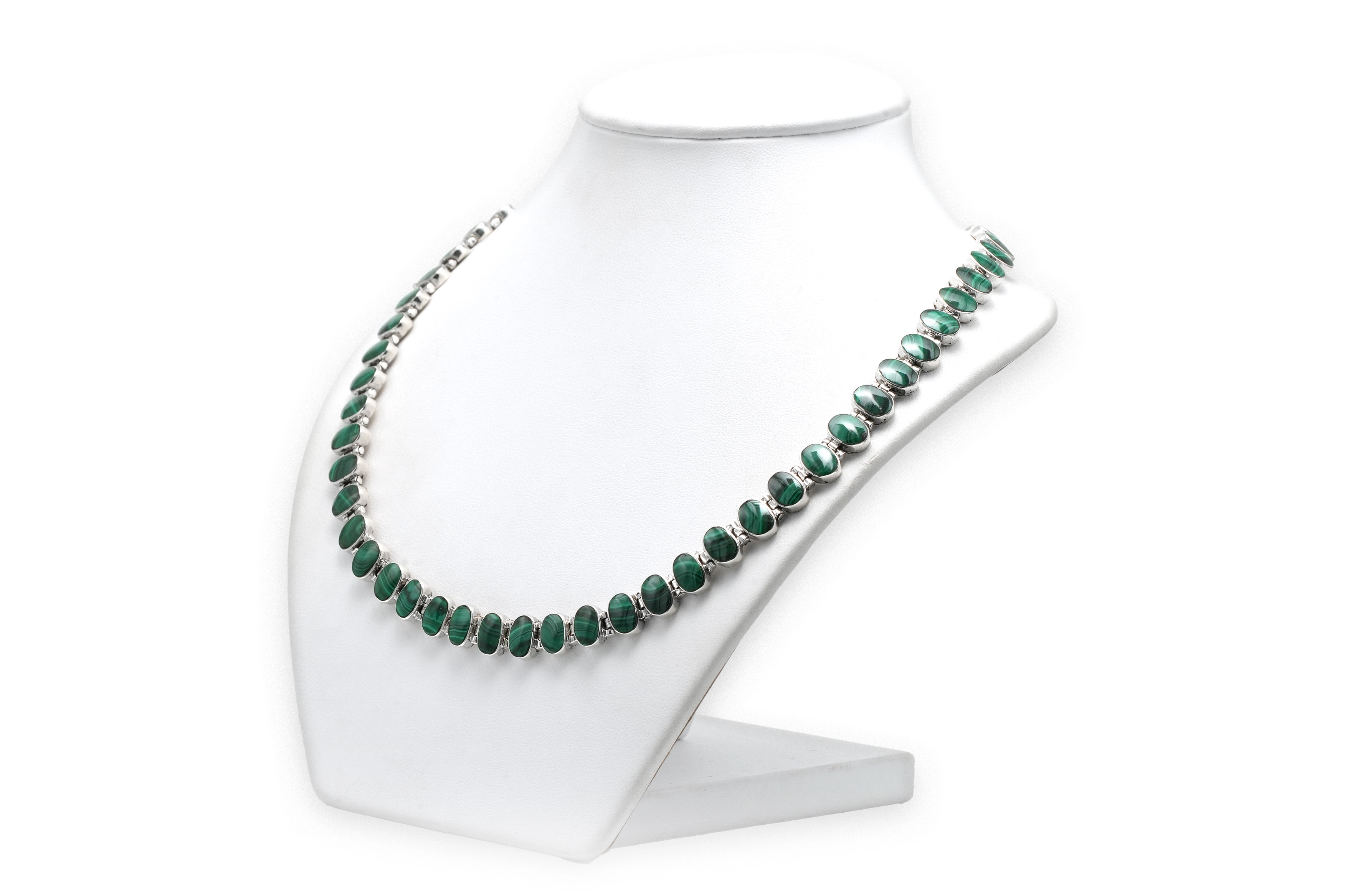 Collier contemporain en argent serti de malachites - 2