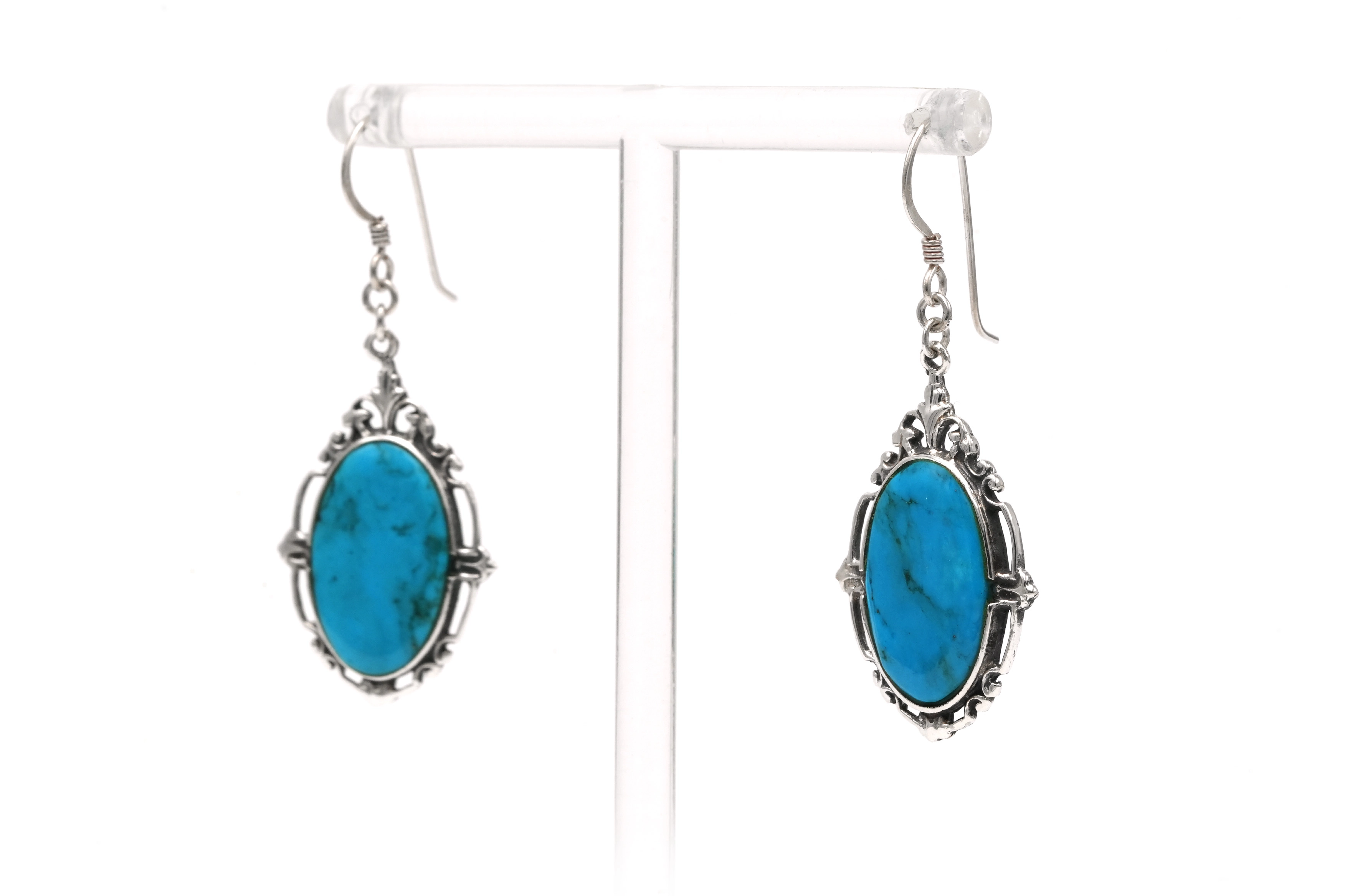 Boucles d'oreilles contemporaines en argent serties de turquoises - - 2