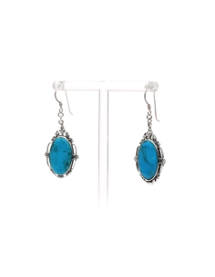 Boucles d'oreilles contemporaines en argent serties de turquoises - - 2