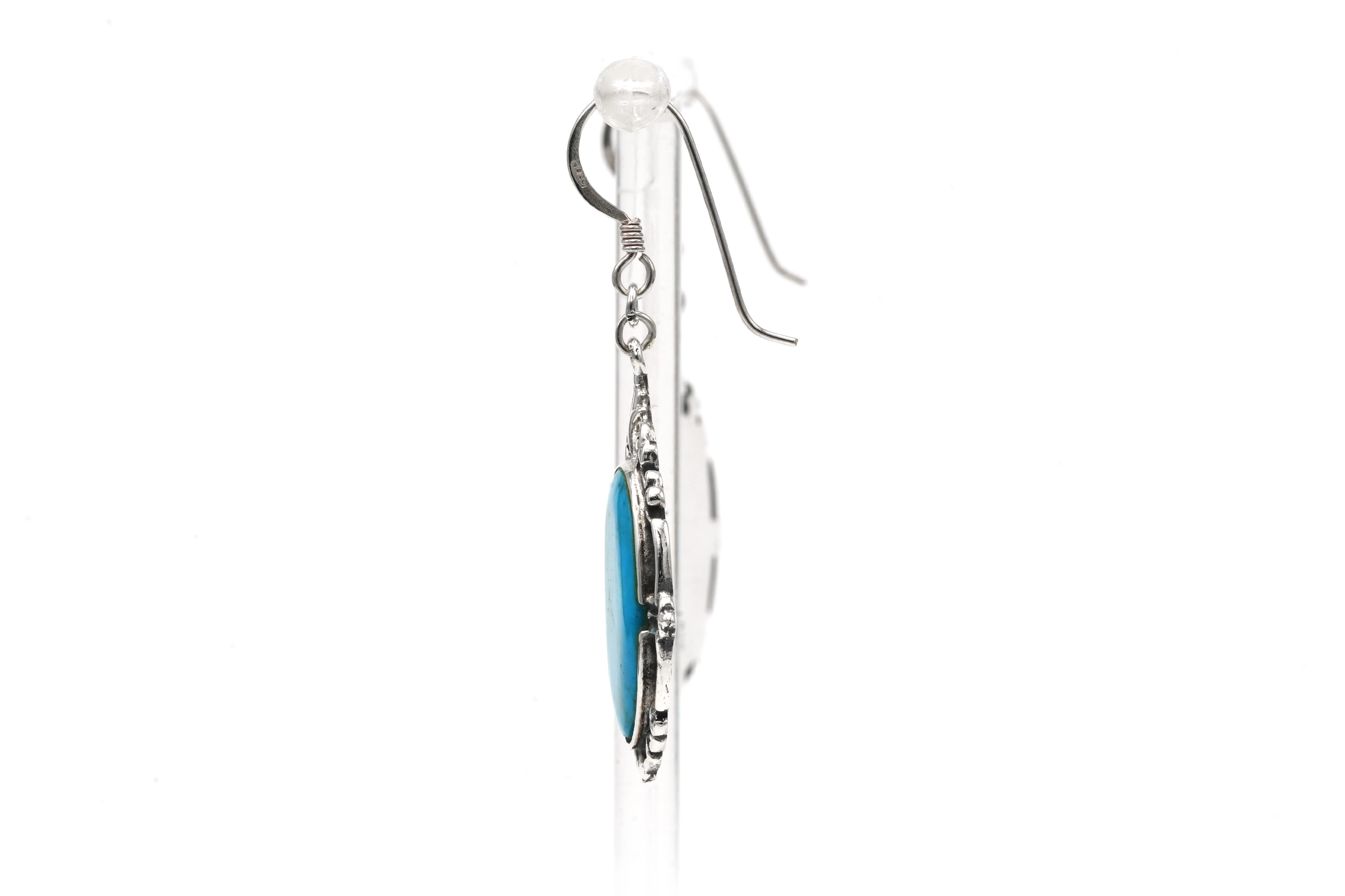Boucles d'oreilles contemporaines en argent serties de turquoises - - 3