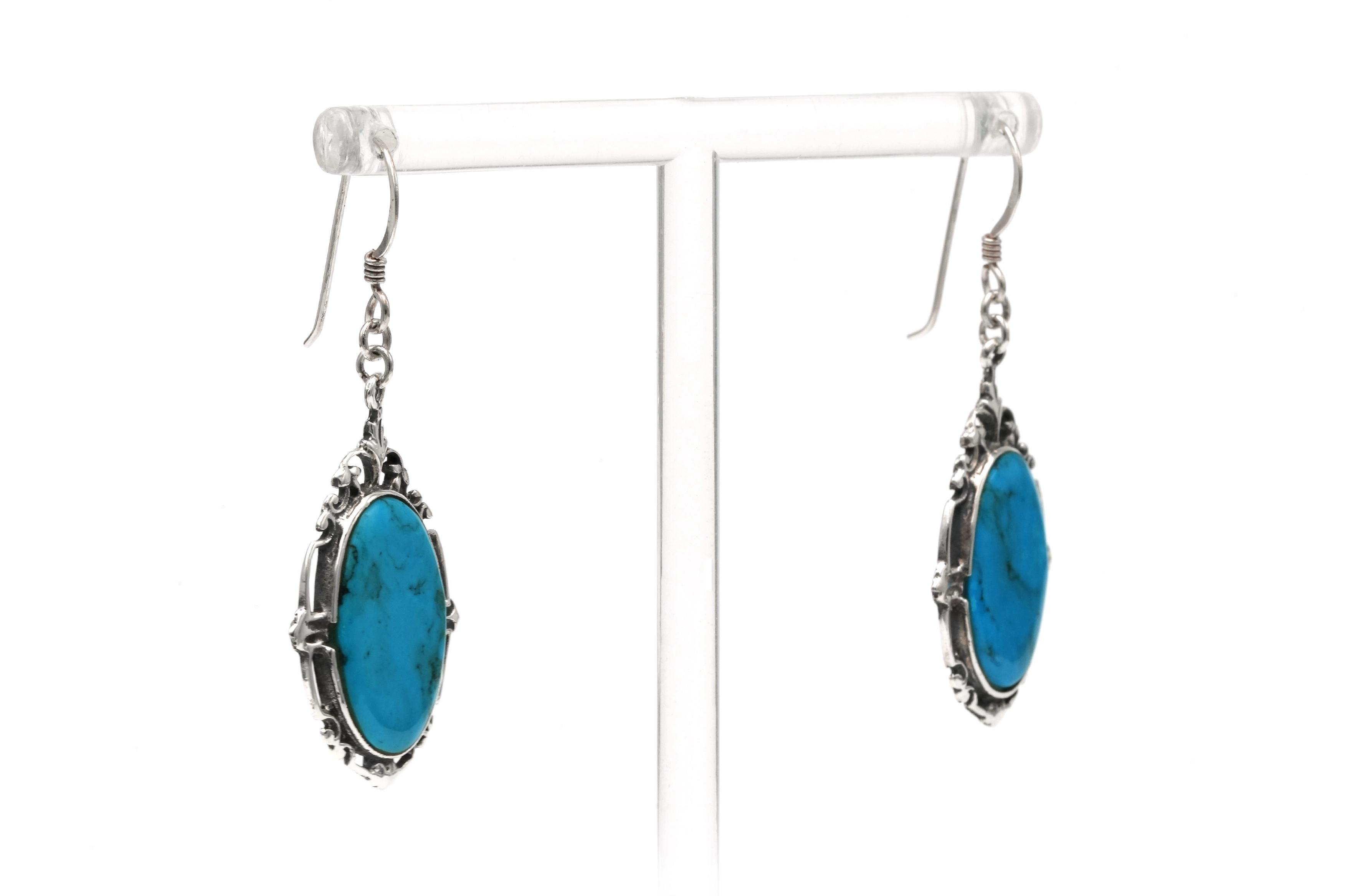 Boucles d'oreilles contemporaines en argent serties de turquoises - - 6