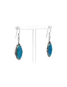 Boucles d'oreilles contemporaines en argent serties de turquoises - - 6