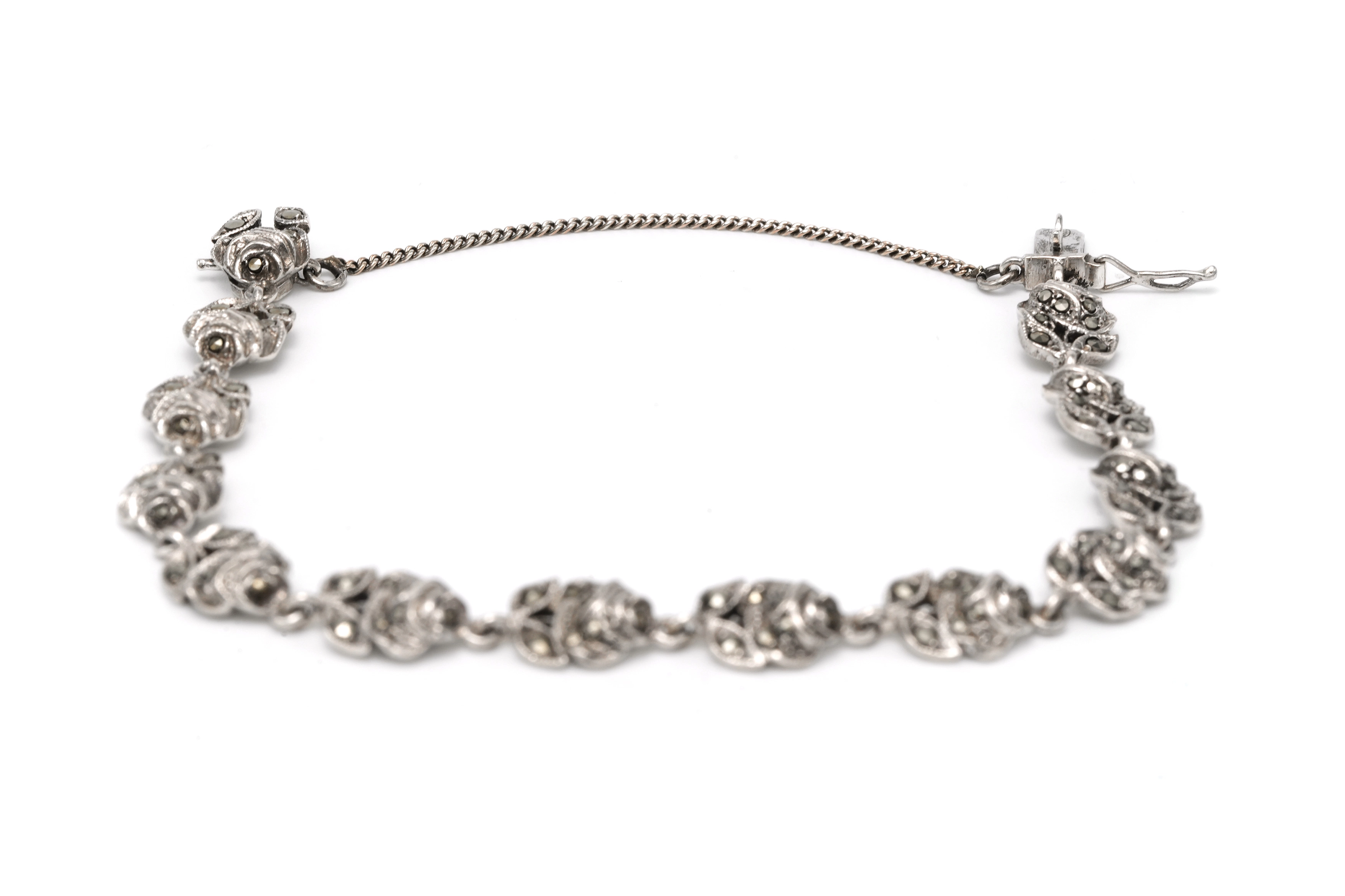 Bracelet Années 50 en argent 925 serti de marcassites - - 2