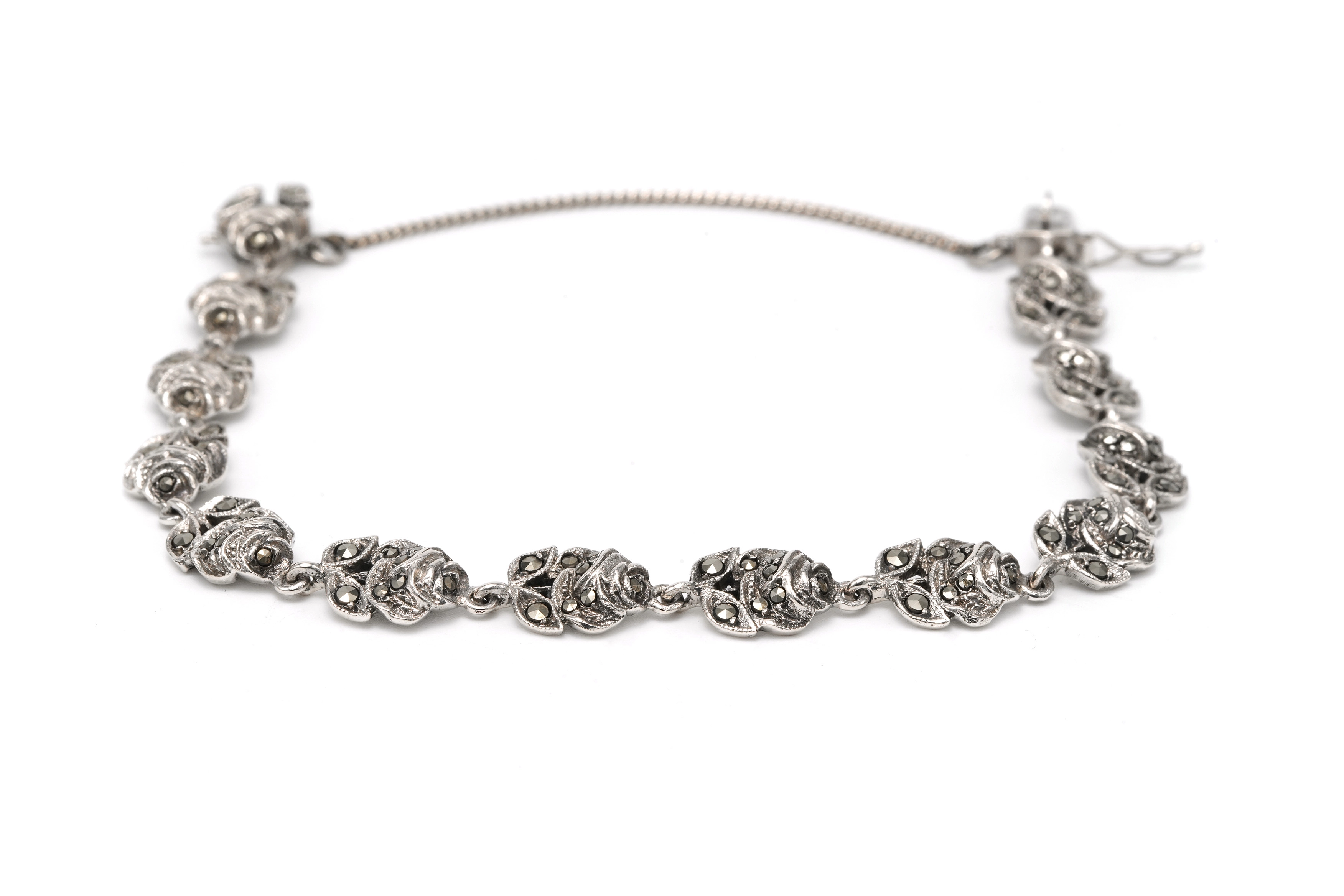 Bracelet Années 50 en argent 925 serti de marcassites - 2