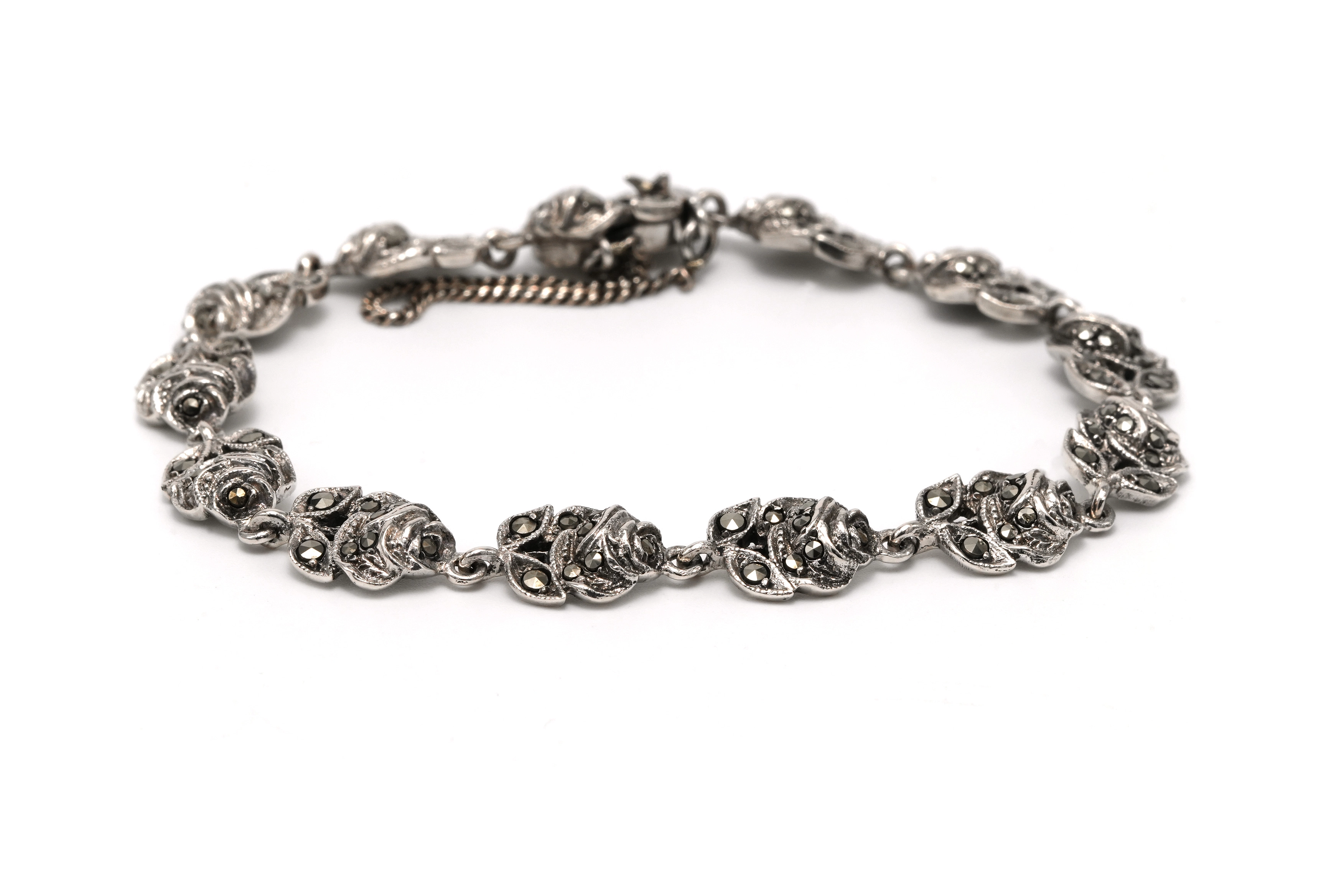 Bracelet Années 50 en argent 925 serti de marcassites - - 3