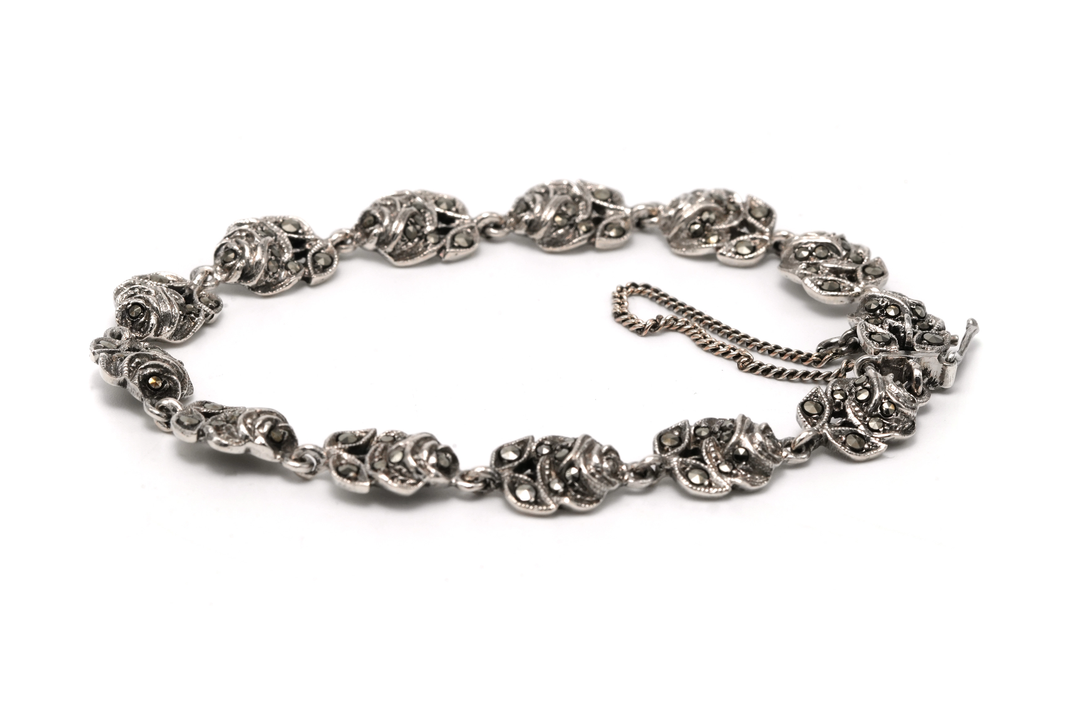 Bracelet Années 50 en argent 925 serti de marcassites - - 4