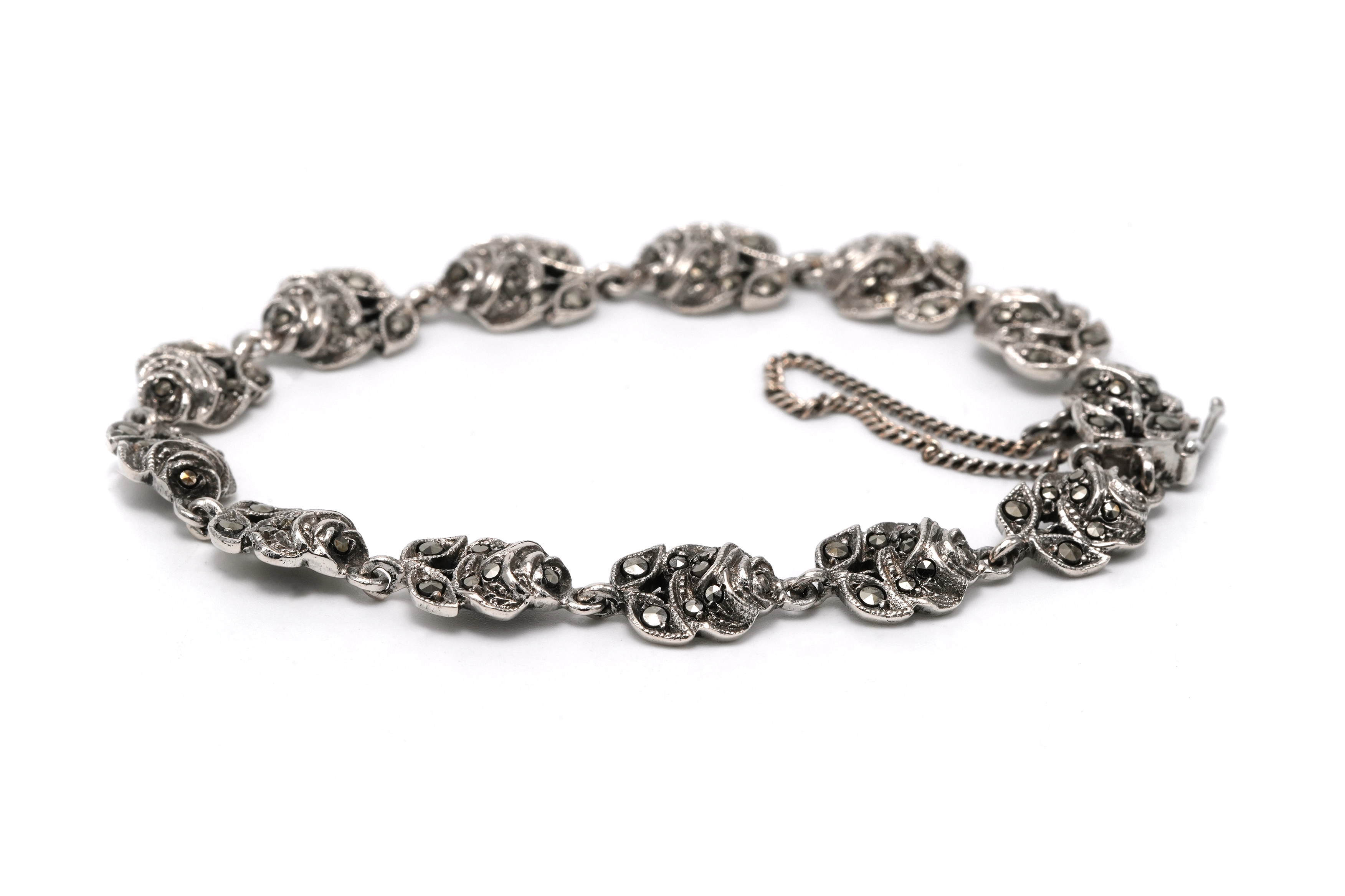 Bracelet Années 50 en argent 925 serti de marcassites - - 5