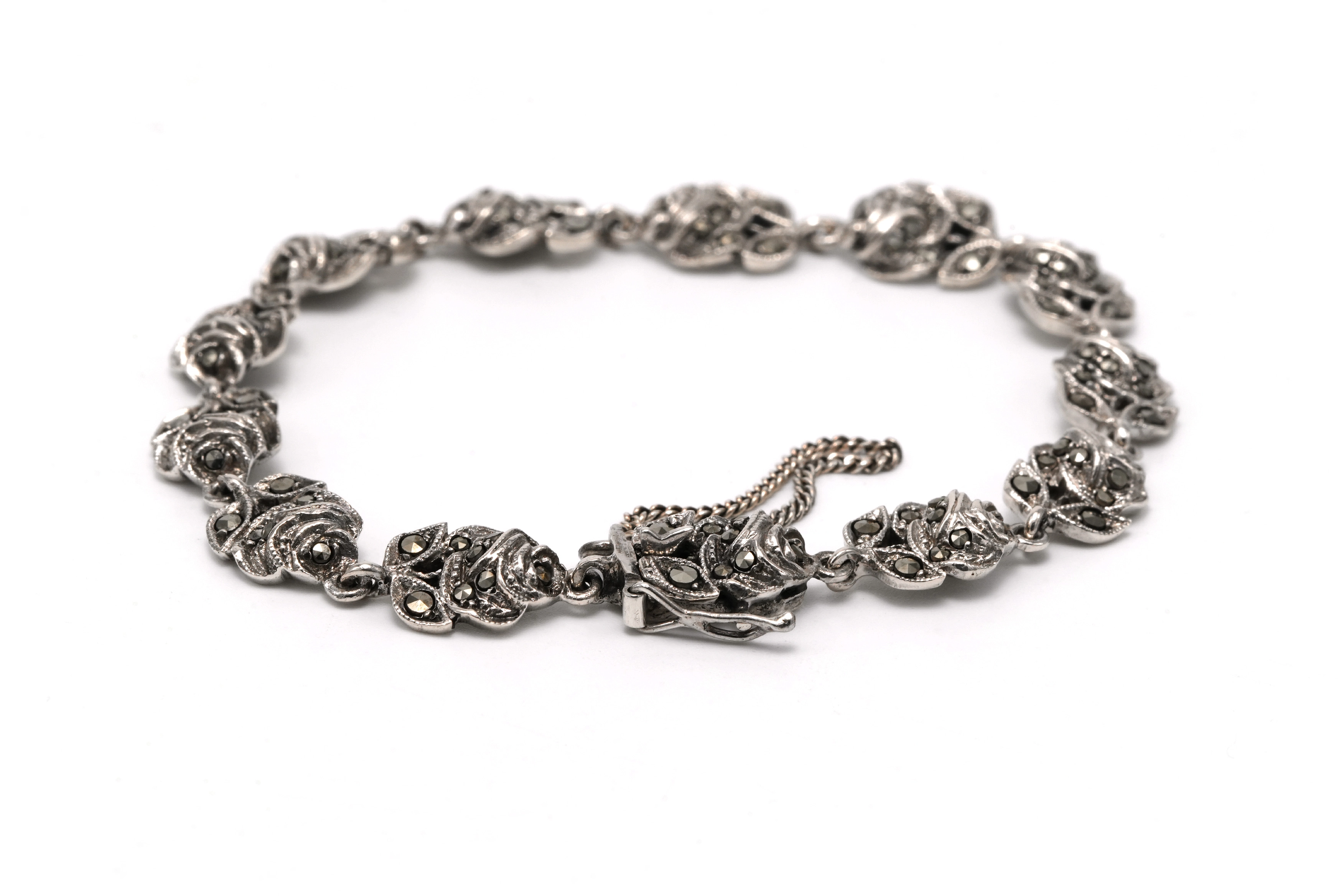 Bracelet Années 50 en argent 925 serti de marcassites - - 6