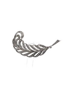 Broche Années 50 en argent sertie de marcassites - 1