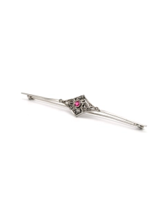 Broche Art Déco en argent 800 sertie d'un rubis et de marcassites - 2