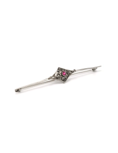 Broche Art Déco en argent 800 sertie d'un rubis et de marcassites - 6