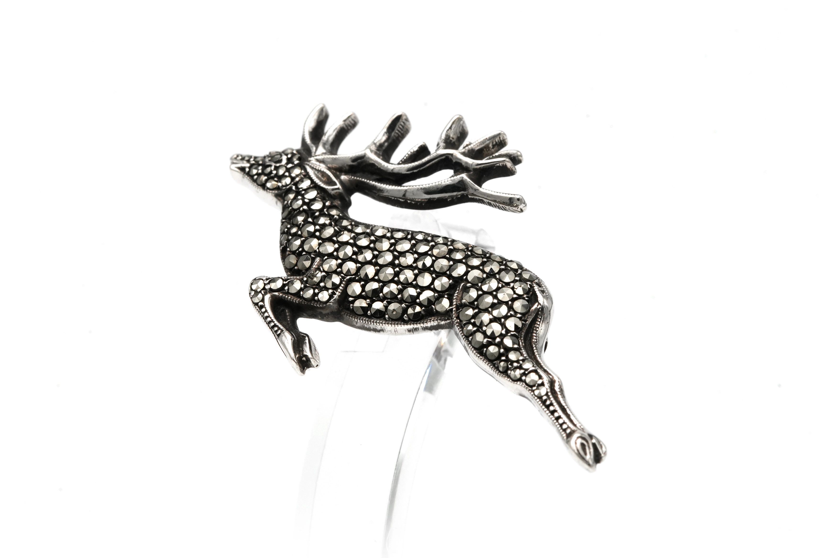 Broche Années 50 en argent 835 sertie de marcassites - 1