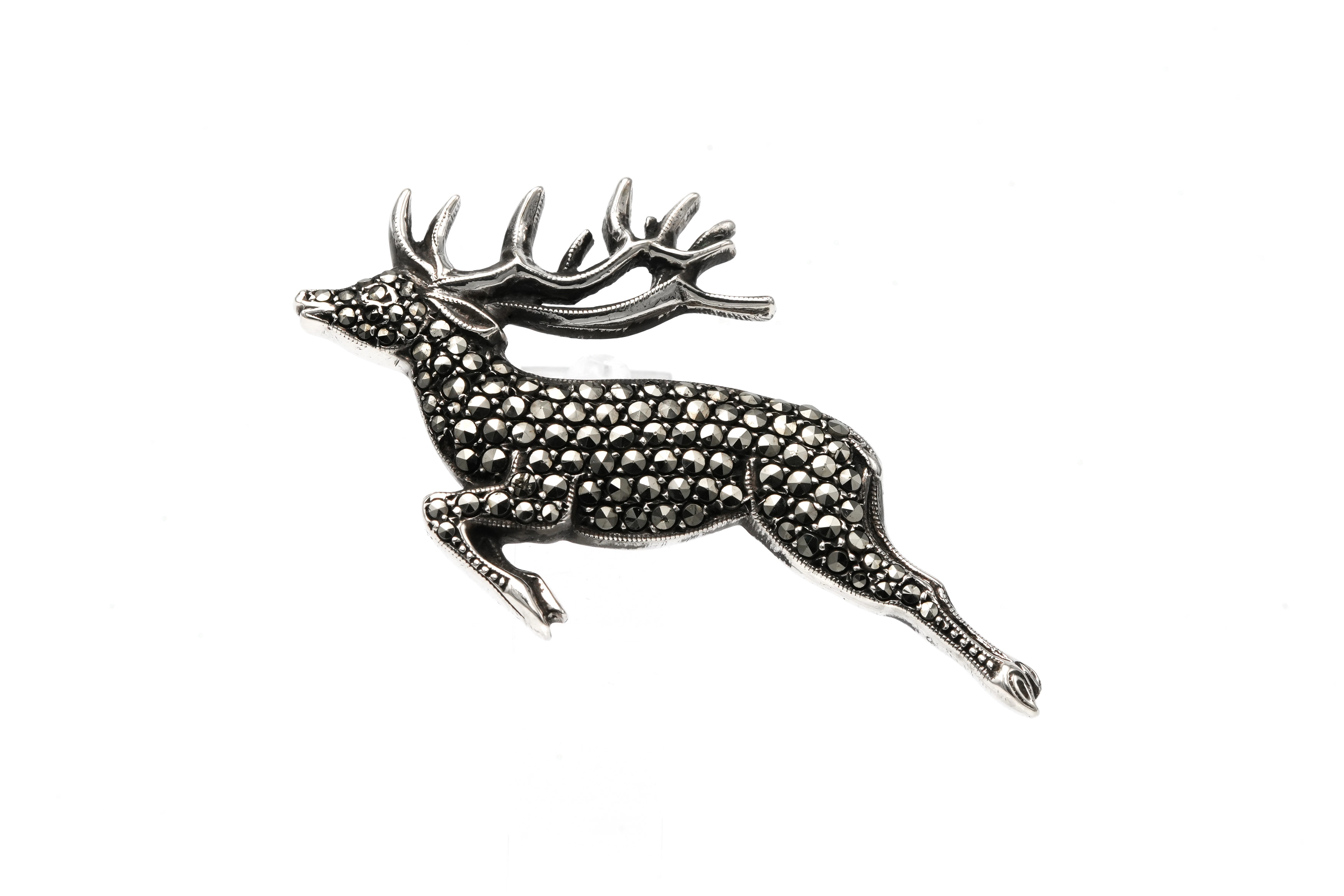 Broche Années 50 en argent 835 sertie de marcassites - 2