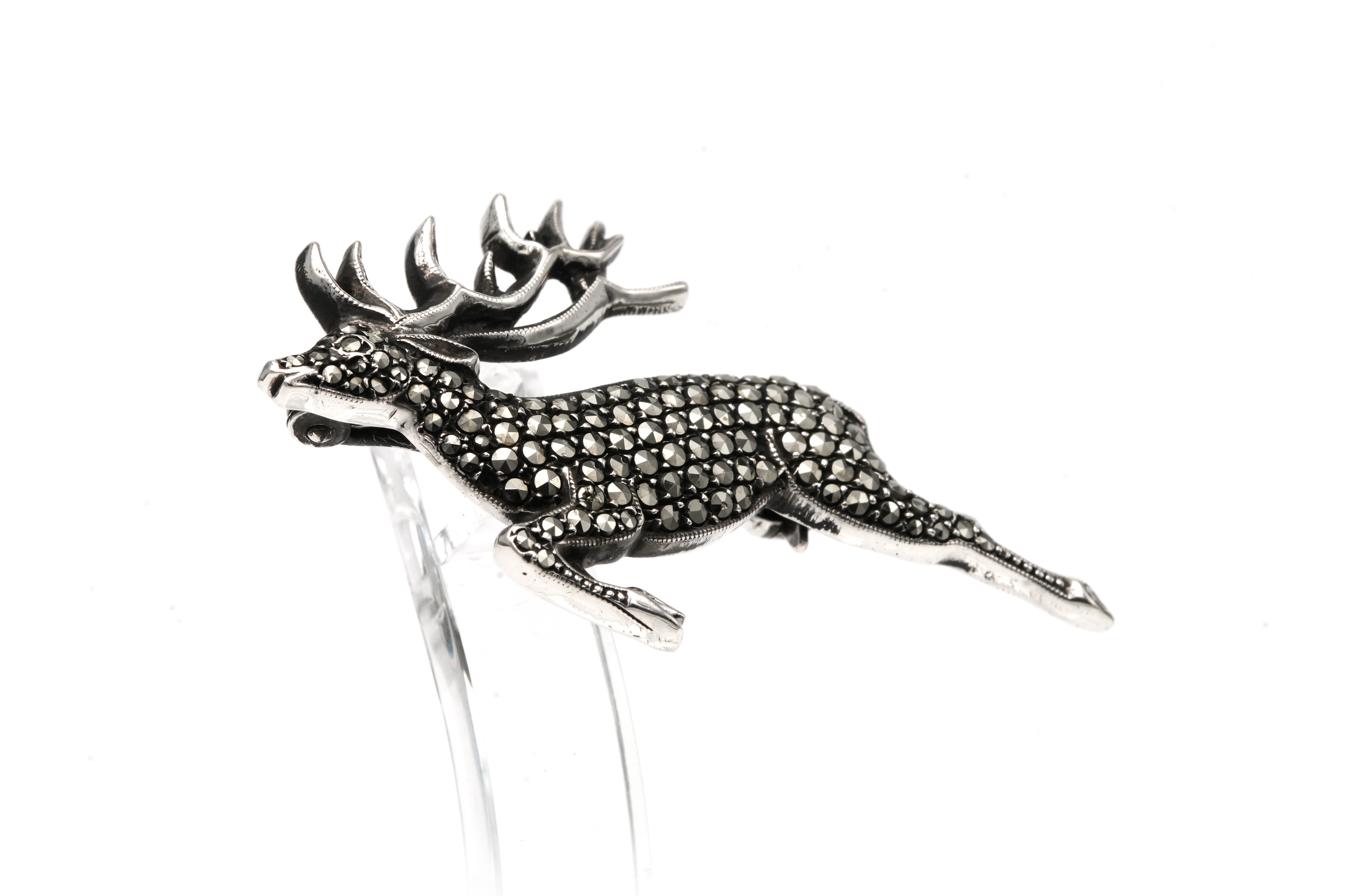 Broche Années 50 en argent 835 sertie de marcassites - 6