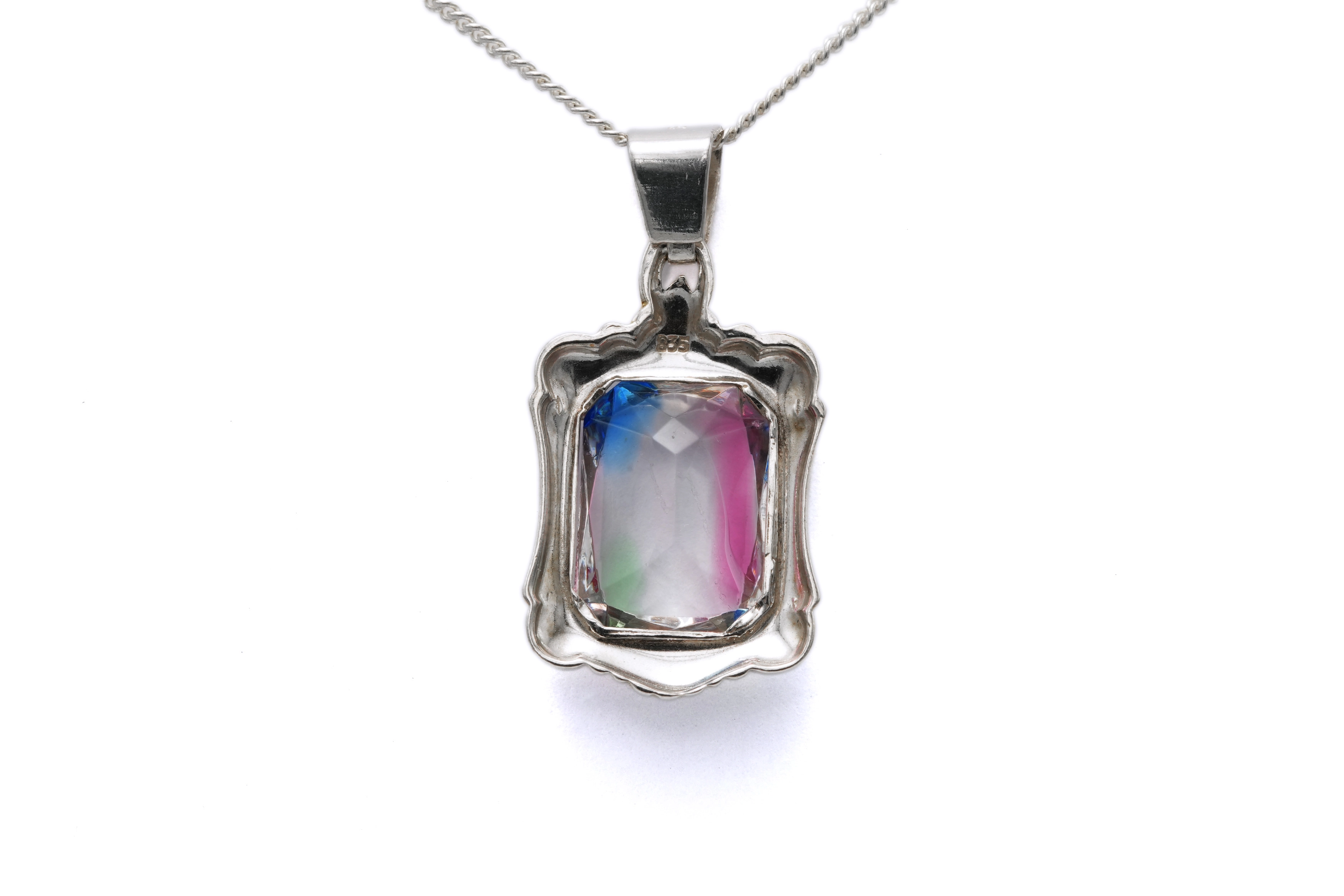 Pendentif Art Déco en argent 925 serti d'une pierre du Rhin - 4