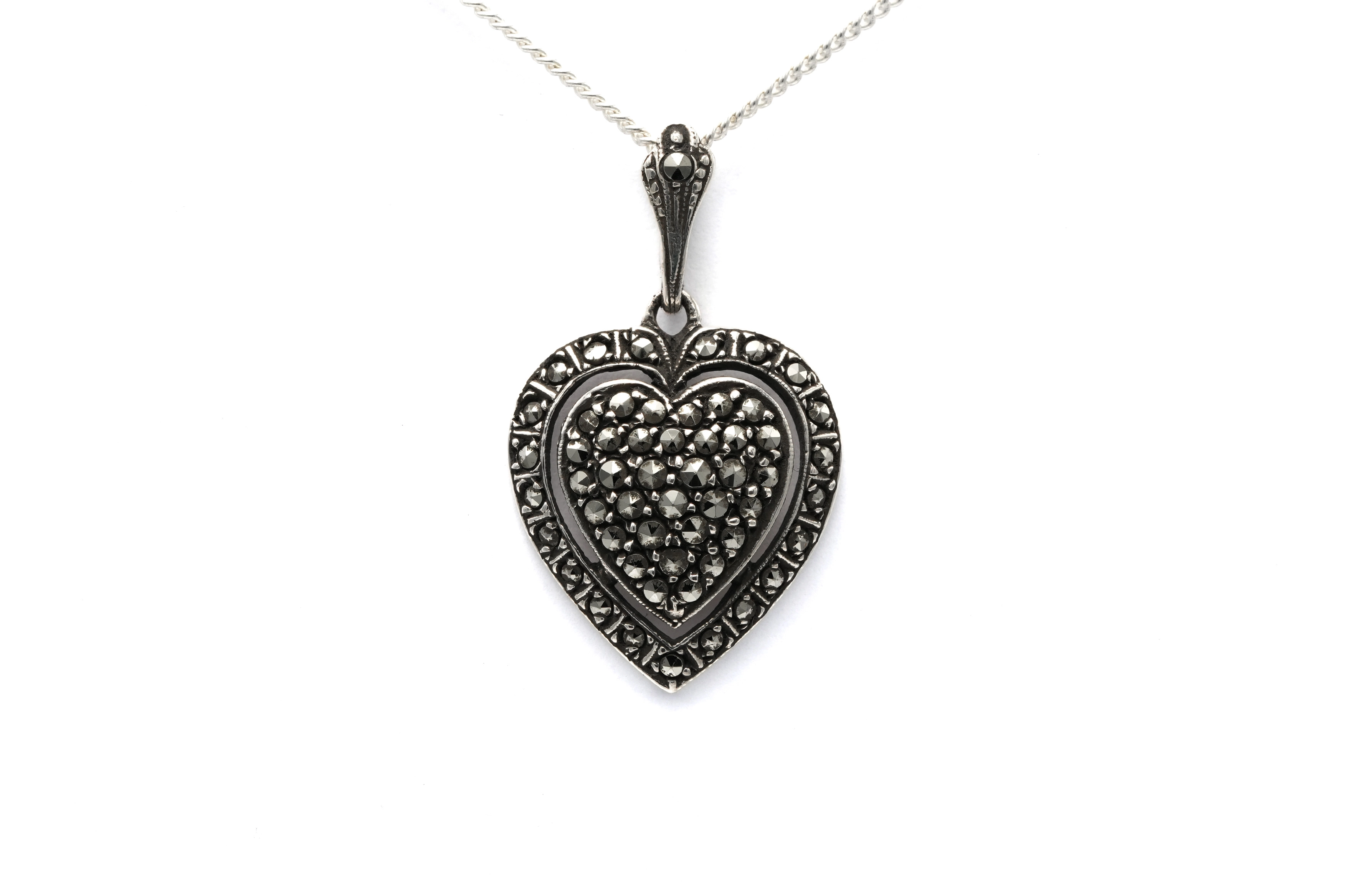 Pendentif Années 50 en argent serti de marcassites - 1