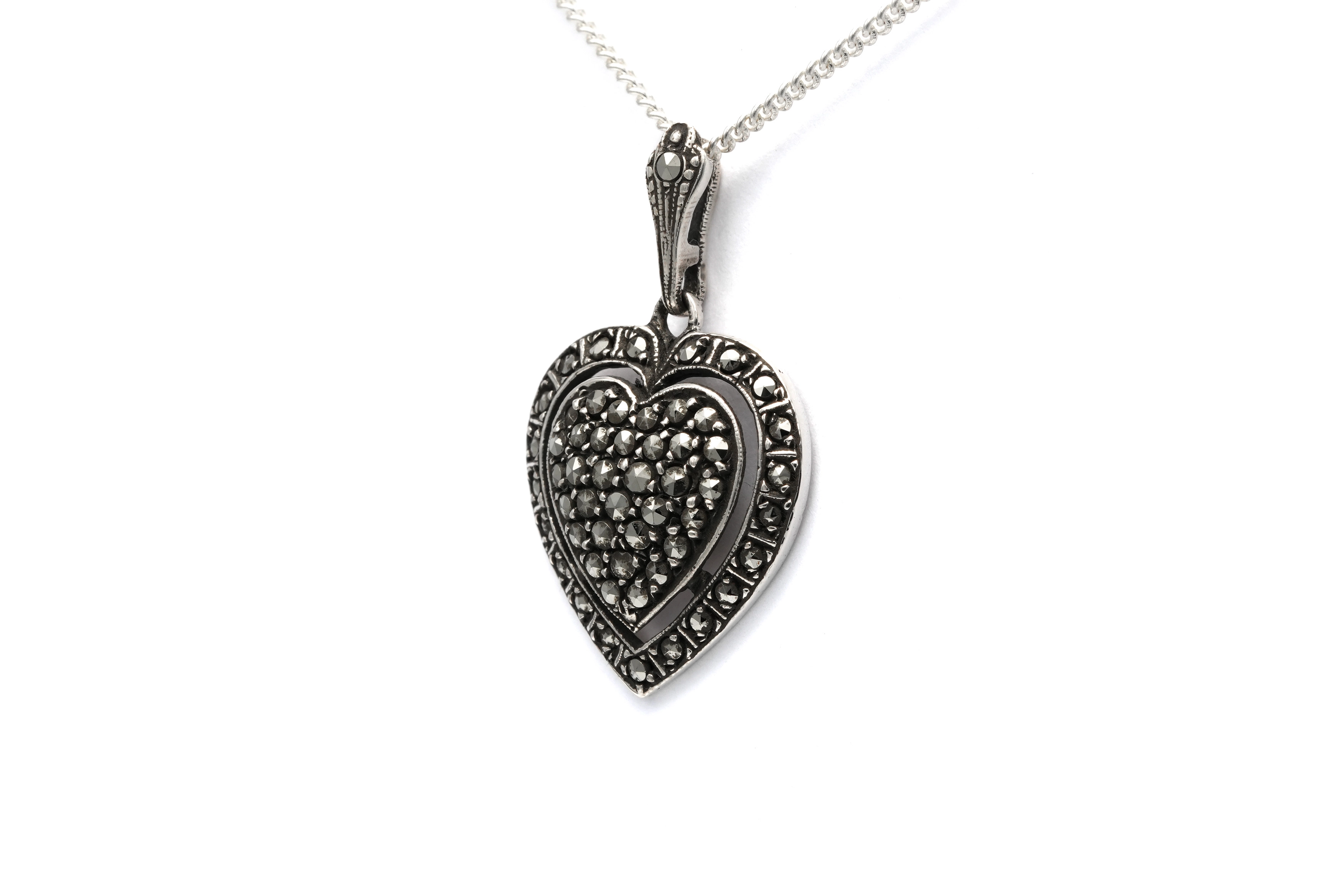 Pendentif Années 50 en argent serti de marcassites - 2