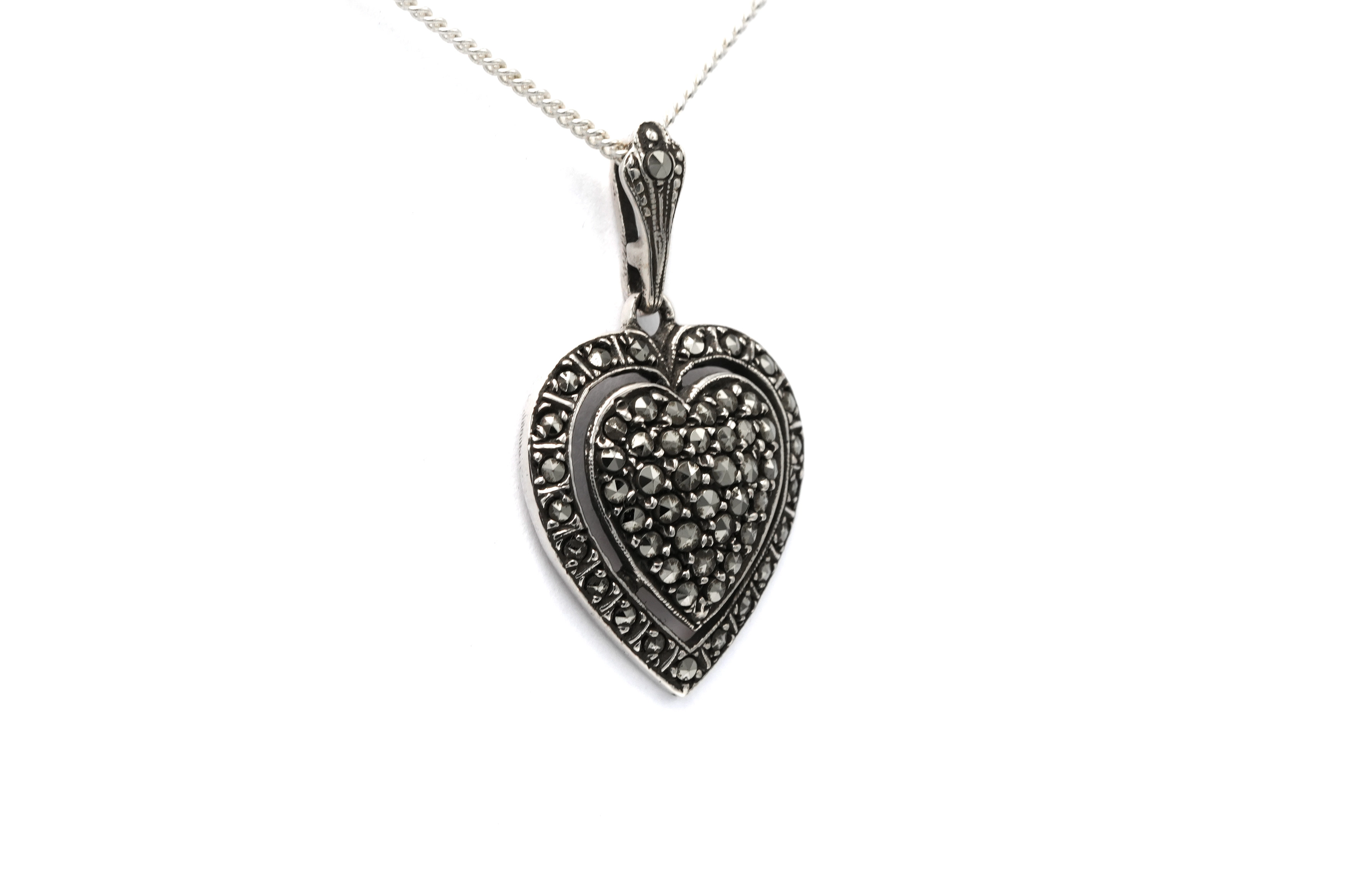 Pendentif Années 50 en argent serti de marcassites - 3