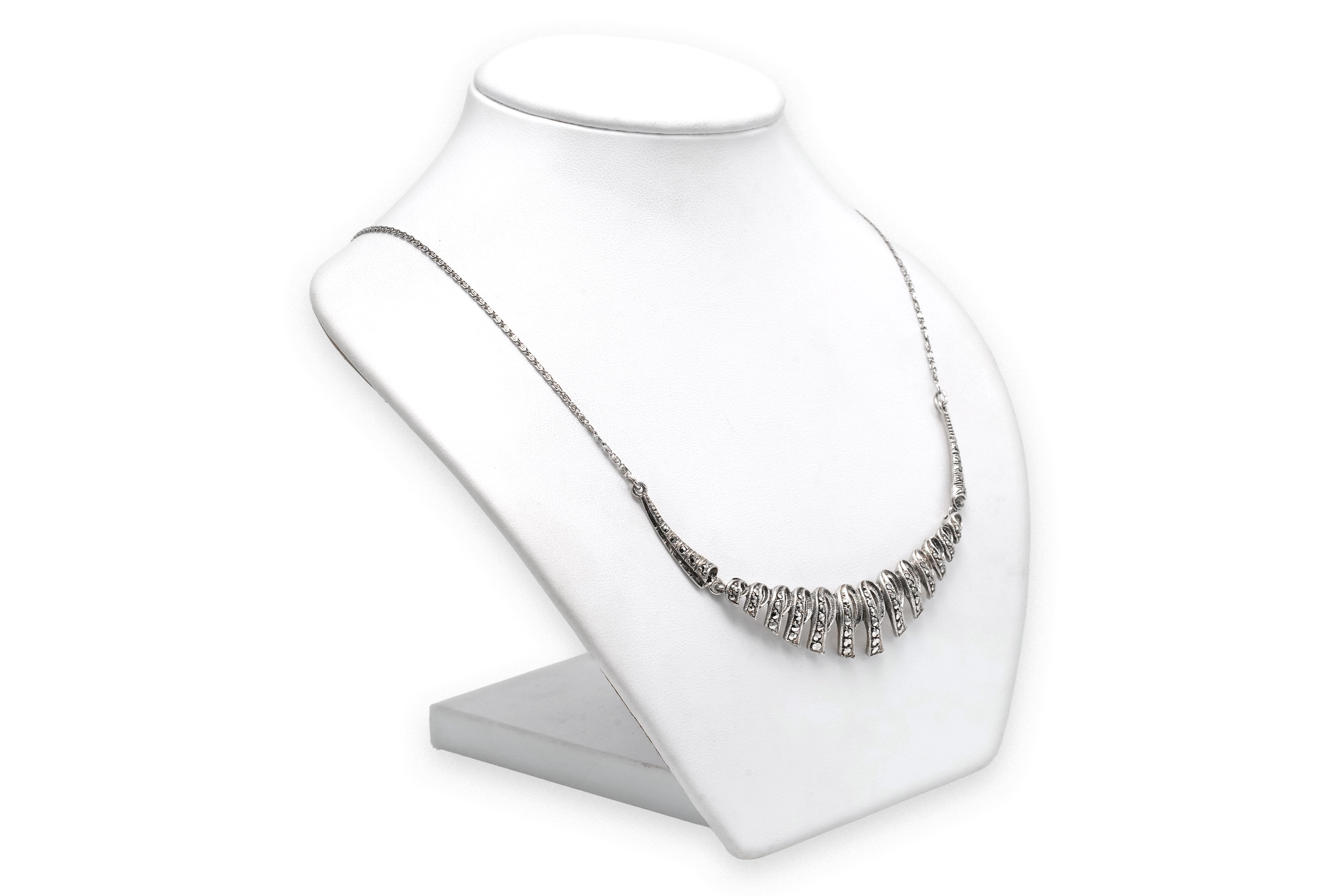 Collier Art Déco en argent serti de marcassites - 4