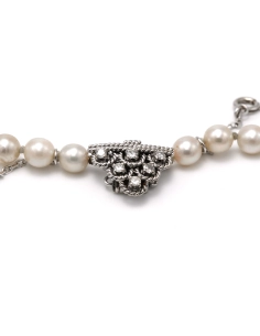 Collier de perles Années 50 en or blanc 18 carats serti de diamants taille "brillant" (+- 0.30 ct) - 6