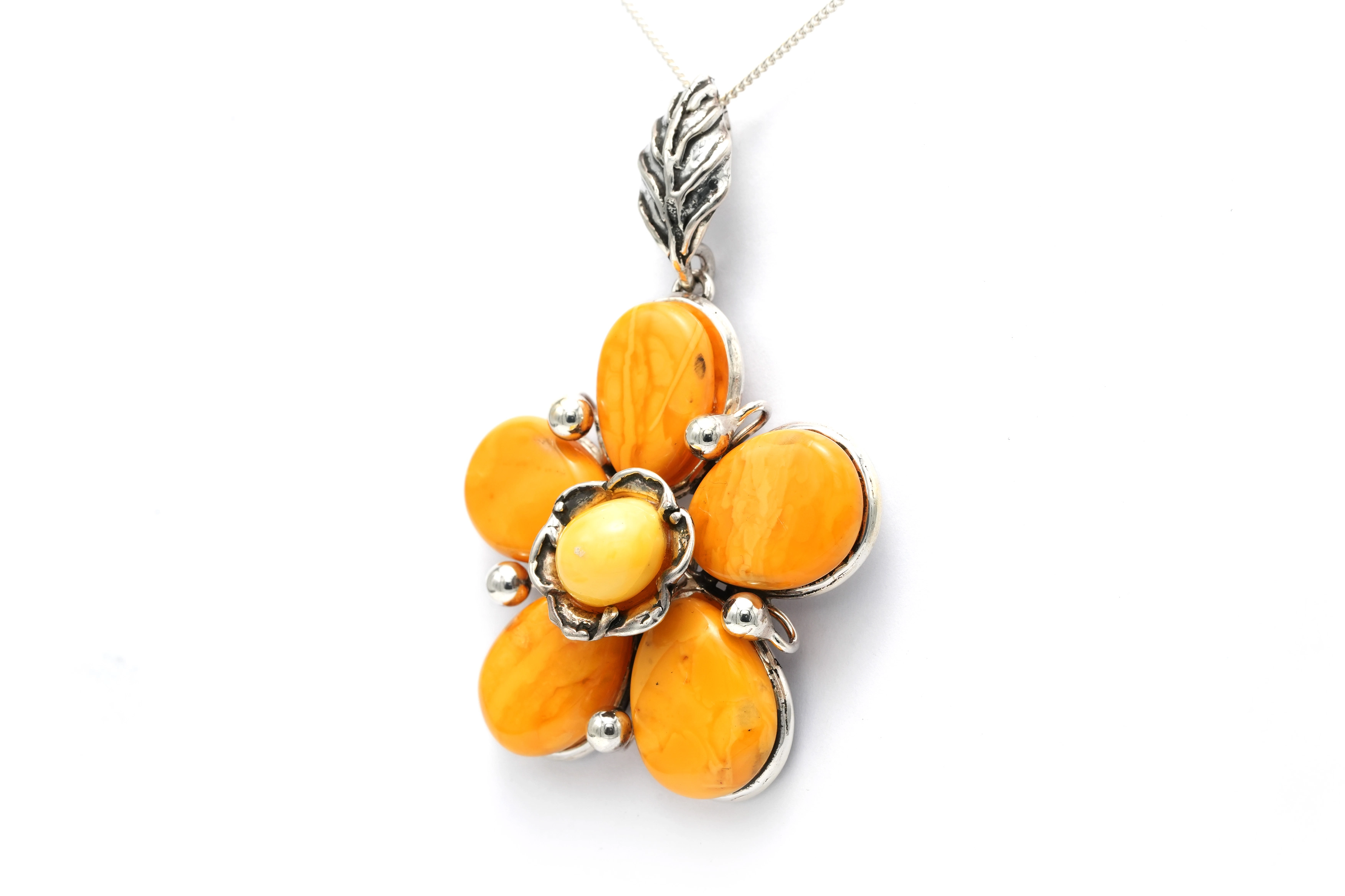 Pendentif Années 70 en argent 925 serti d'ambre - 2