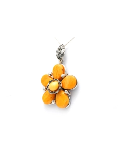 Pendentif Années 70 en argent 925 serti d'ambre - 2