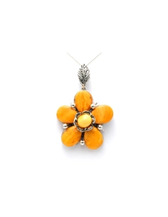 Pendentif Années 70 en argent 925 serti d'ambre - 1