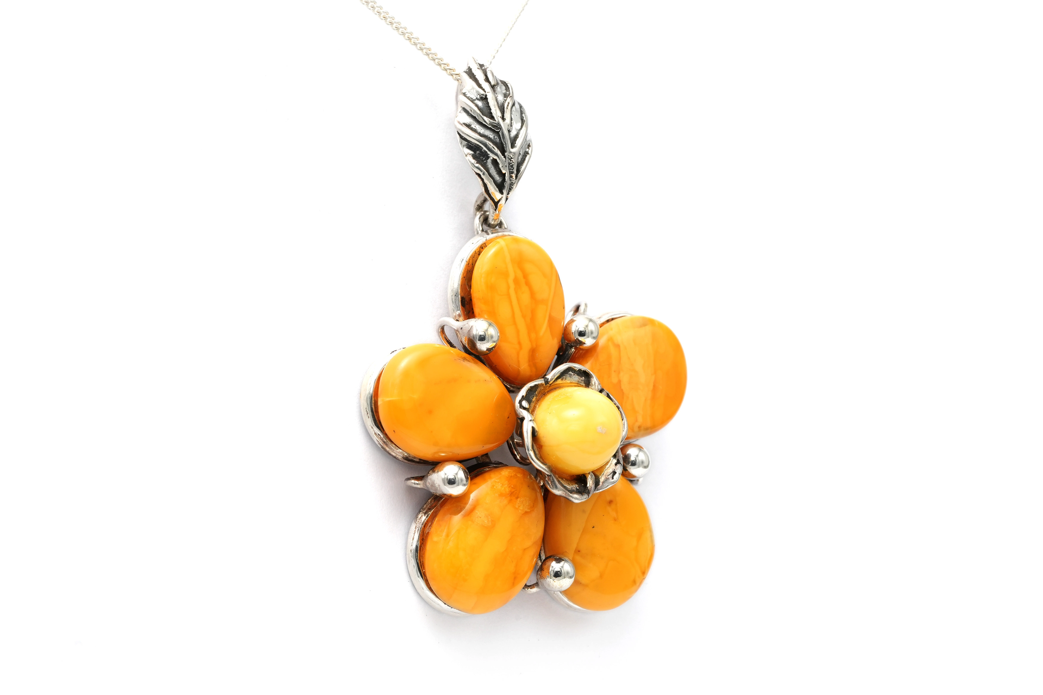 Pendentif Années 70 en argent 925 serti d'ambre - 3