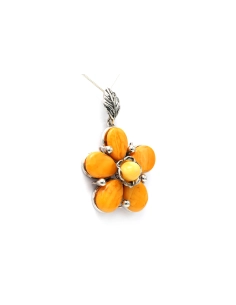 Pendentif Années 70 en argent 925 serti d'ambre - 3