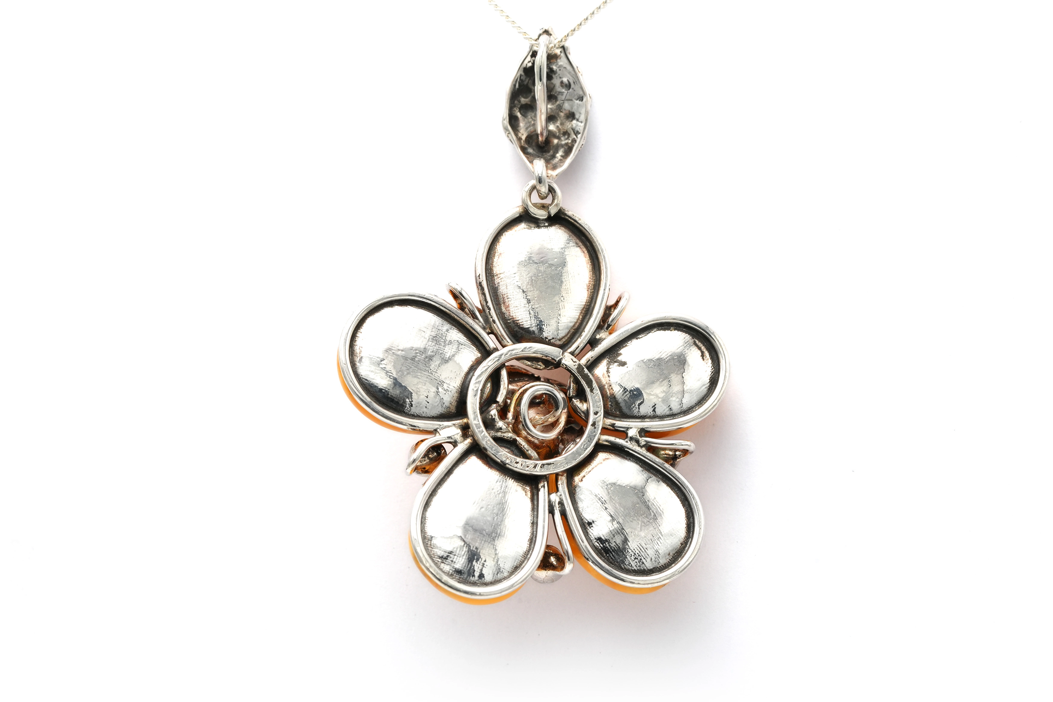 Pendentif Années 70 en argent 925 serti d'ambre - 4